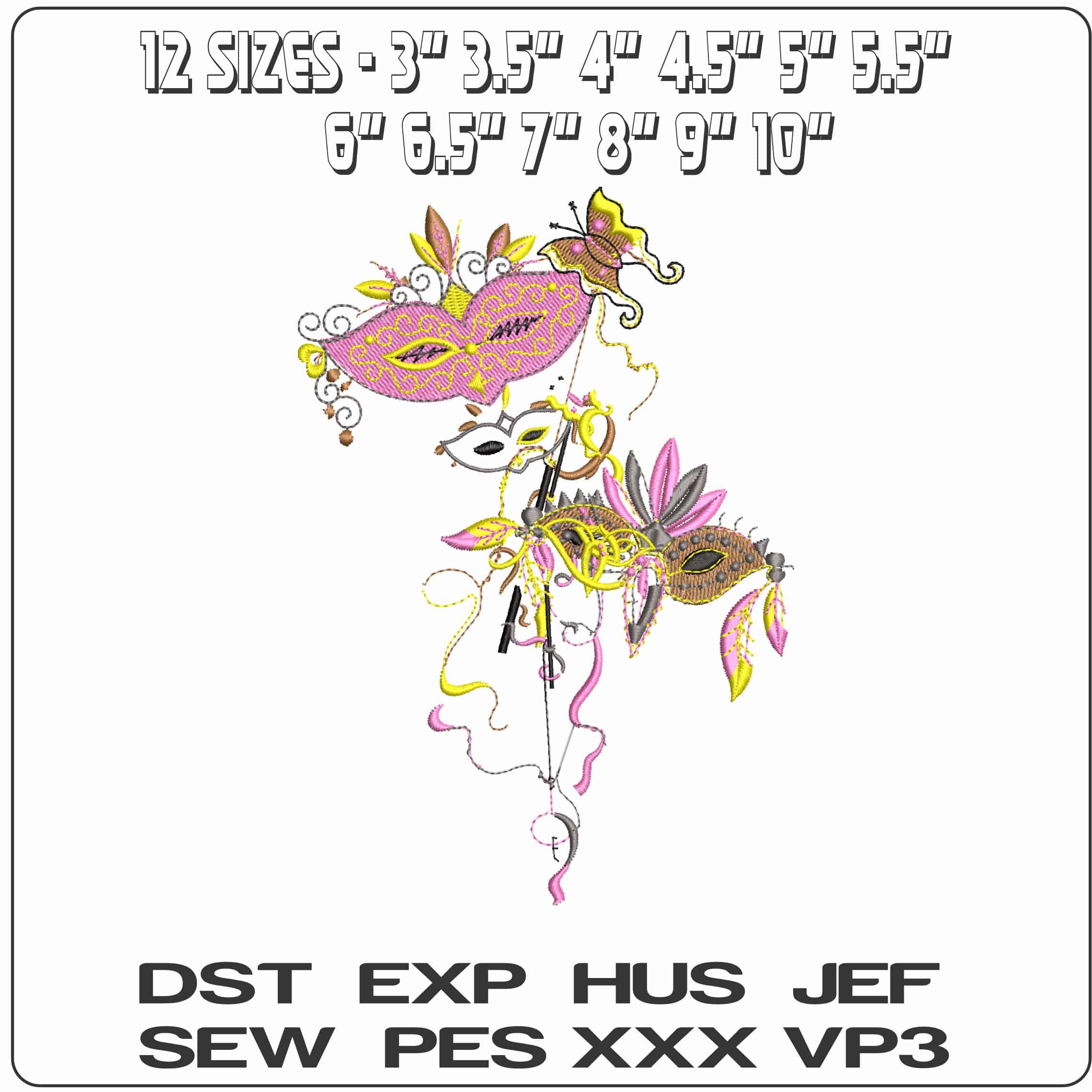 Masquarade Masks  - Elegant embroidery design file - instant download — view 2