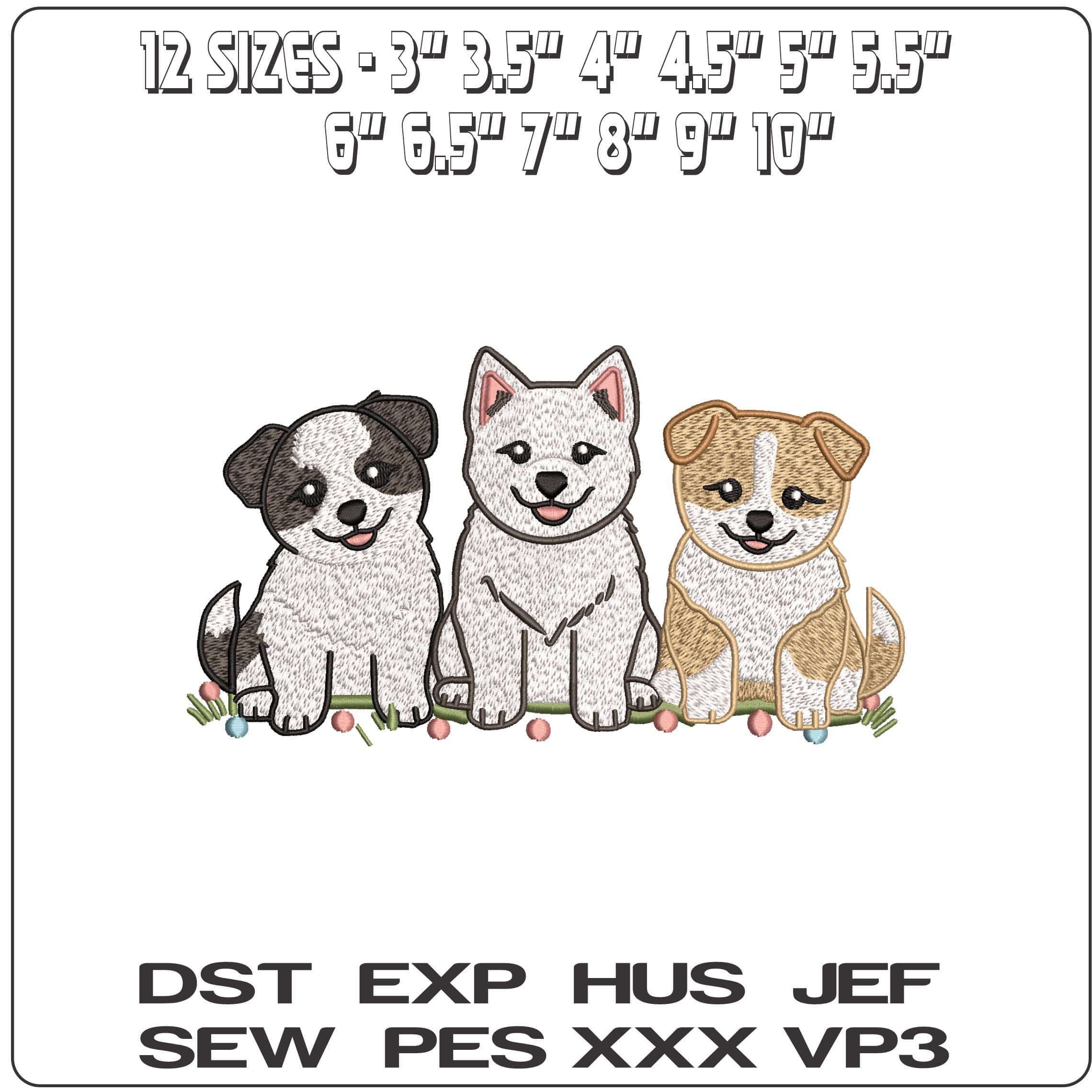 Max Meeno and Spike Puppies  - Elegant embroidery design file - instant download — view 2