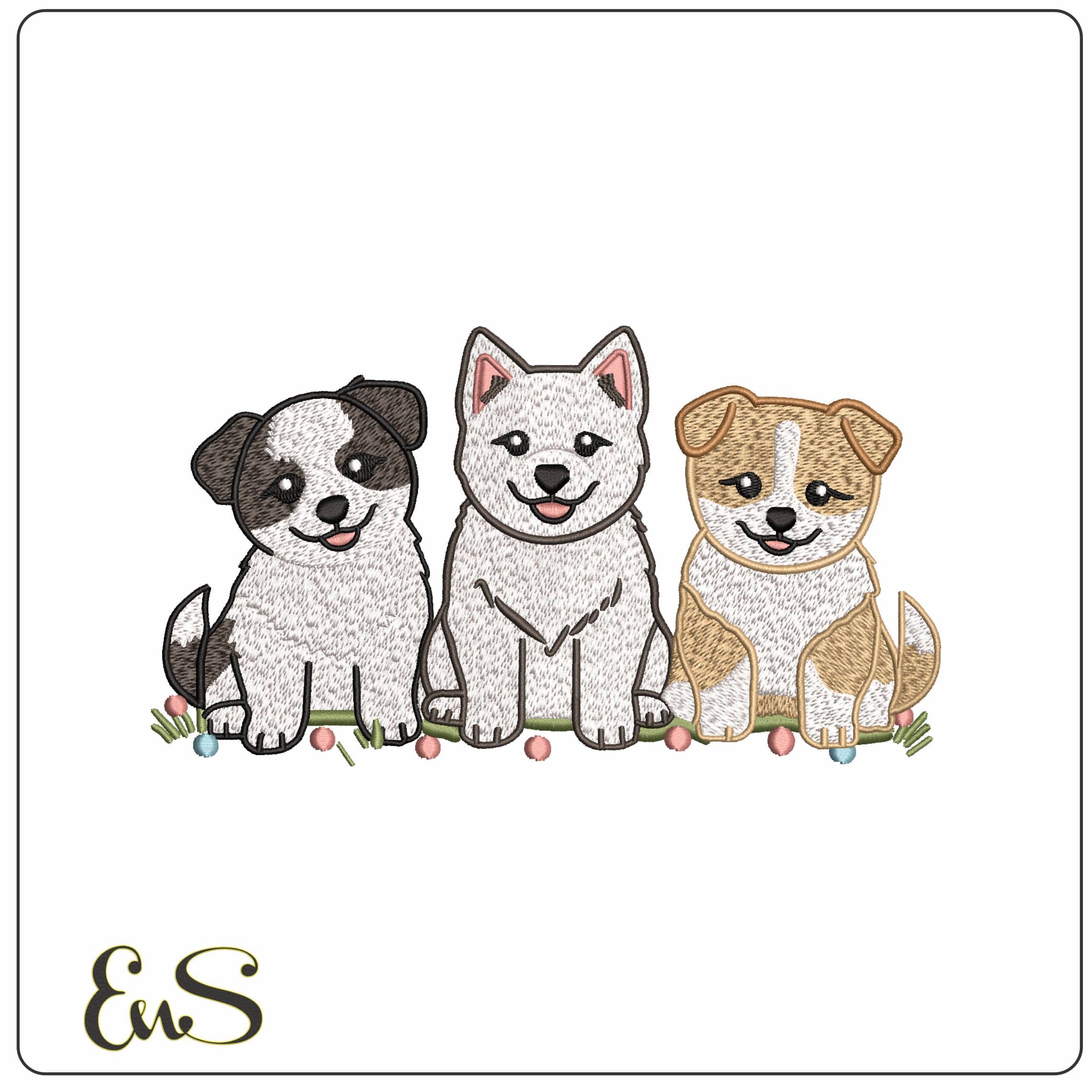 Max Meeno and Spike Puppies  - Elegant embroidery design file - instant download