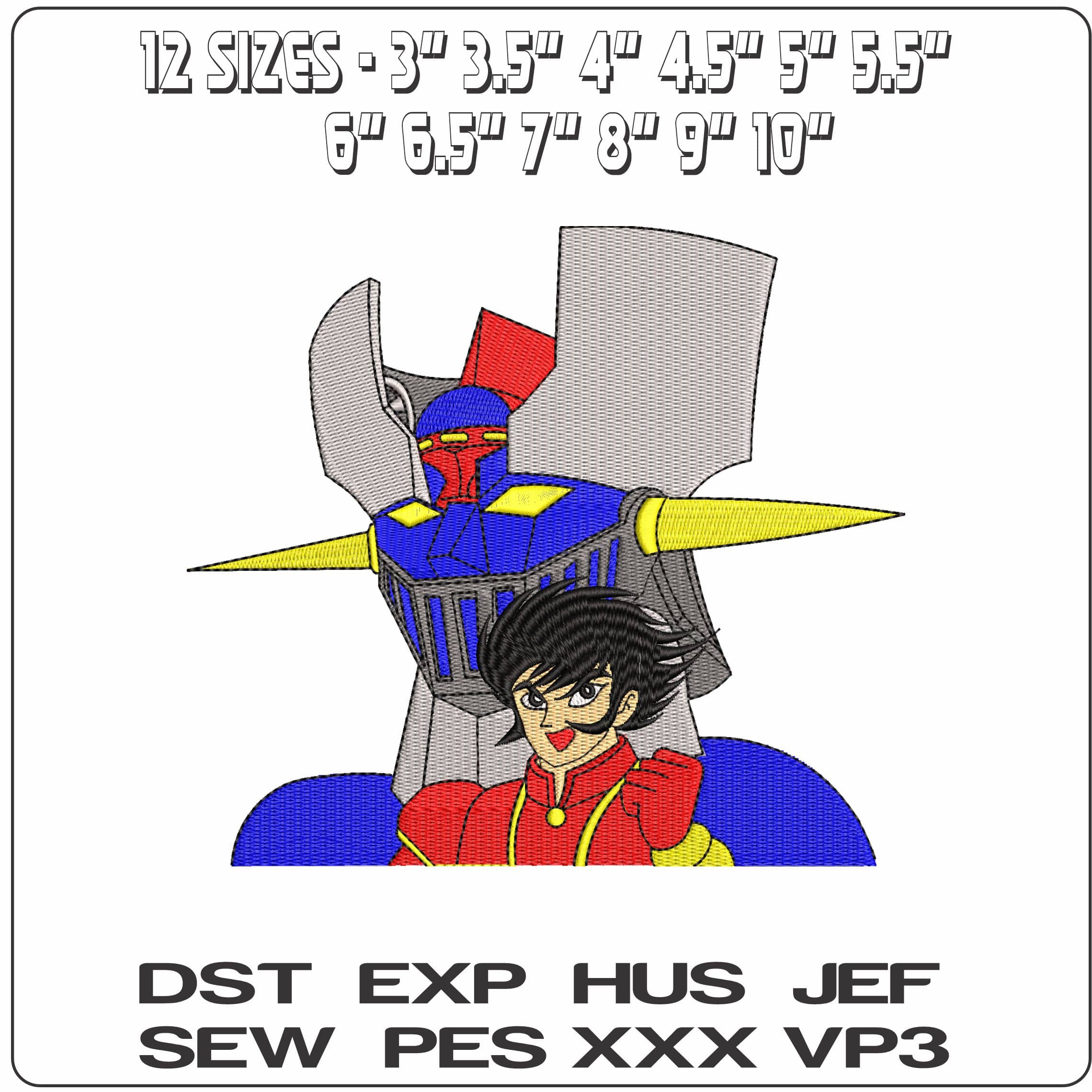 Mazinger Z and Pilot Koji Kabuto Anime  - Elegant embroidery design file - instant download — view 2