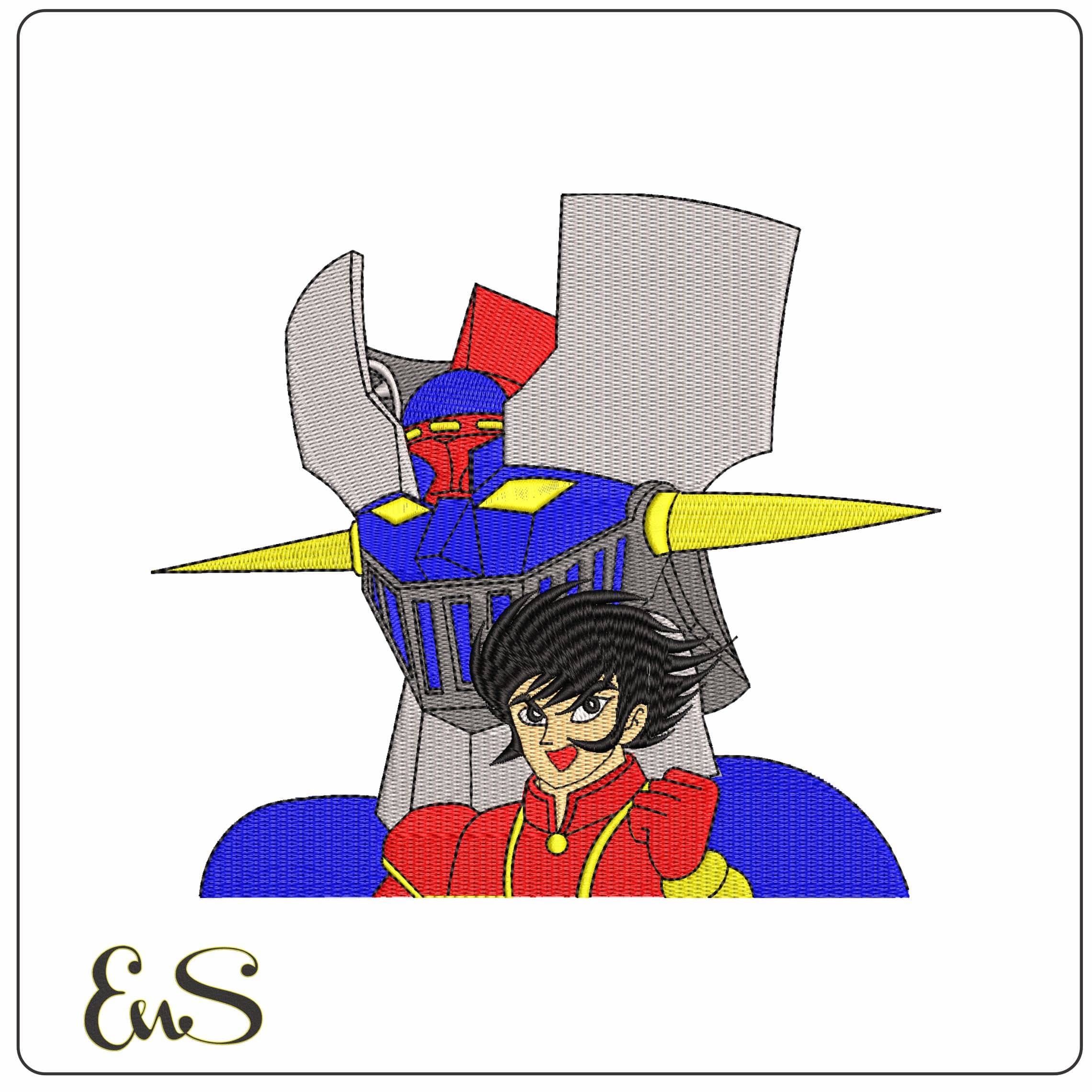 Mazinger Z and Pilot Koji Kabuto Anime  - Elegant embroidery design file - instant download