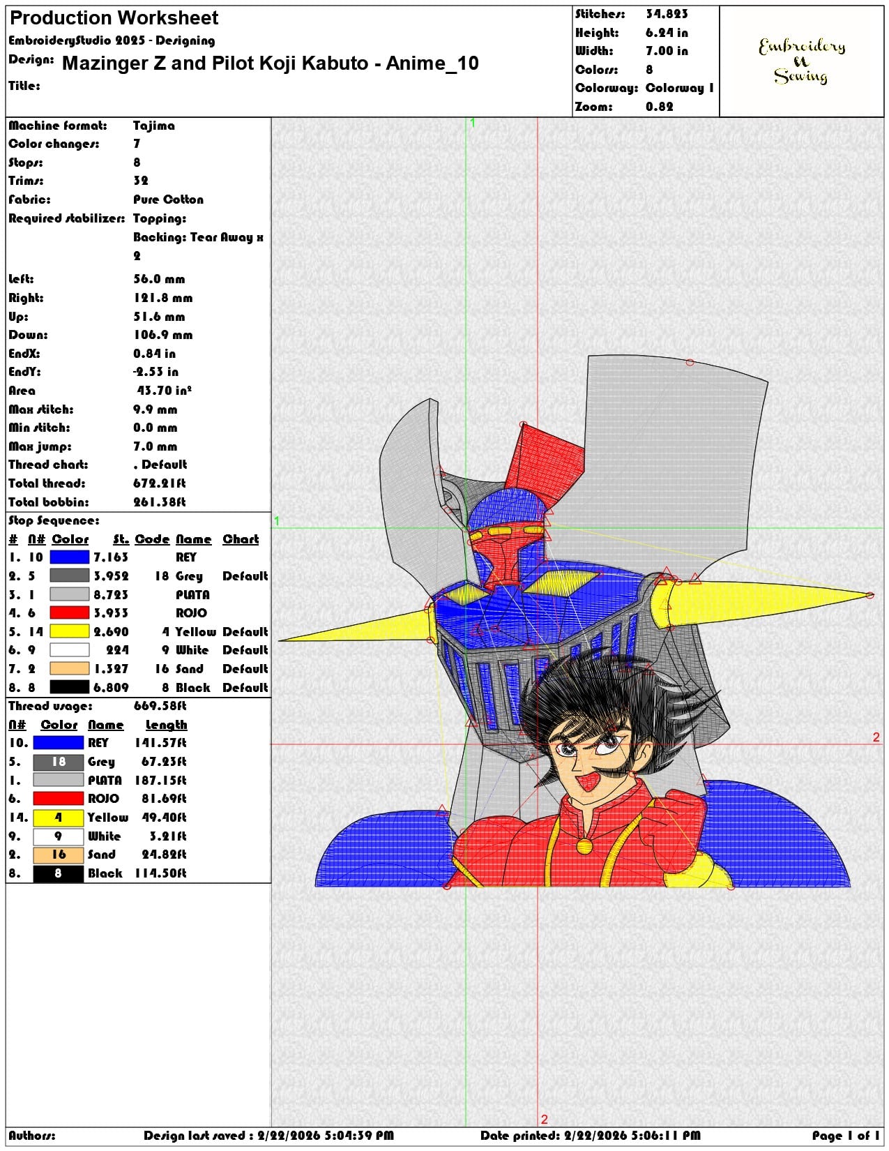 Mazinger Z and Pilot Koji Kabuto Anime  - Elegant embroidery design file - instant download — view 3