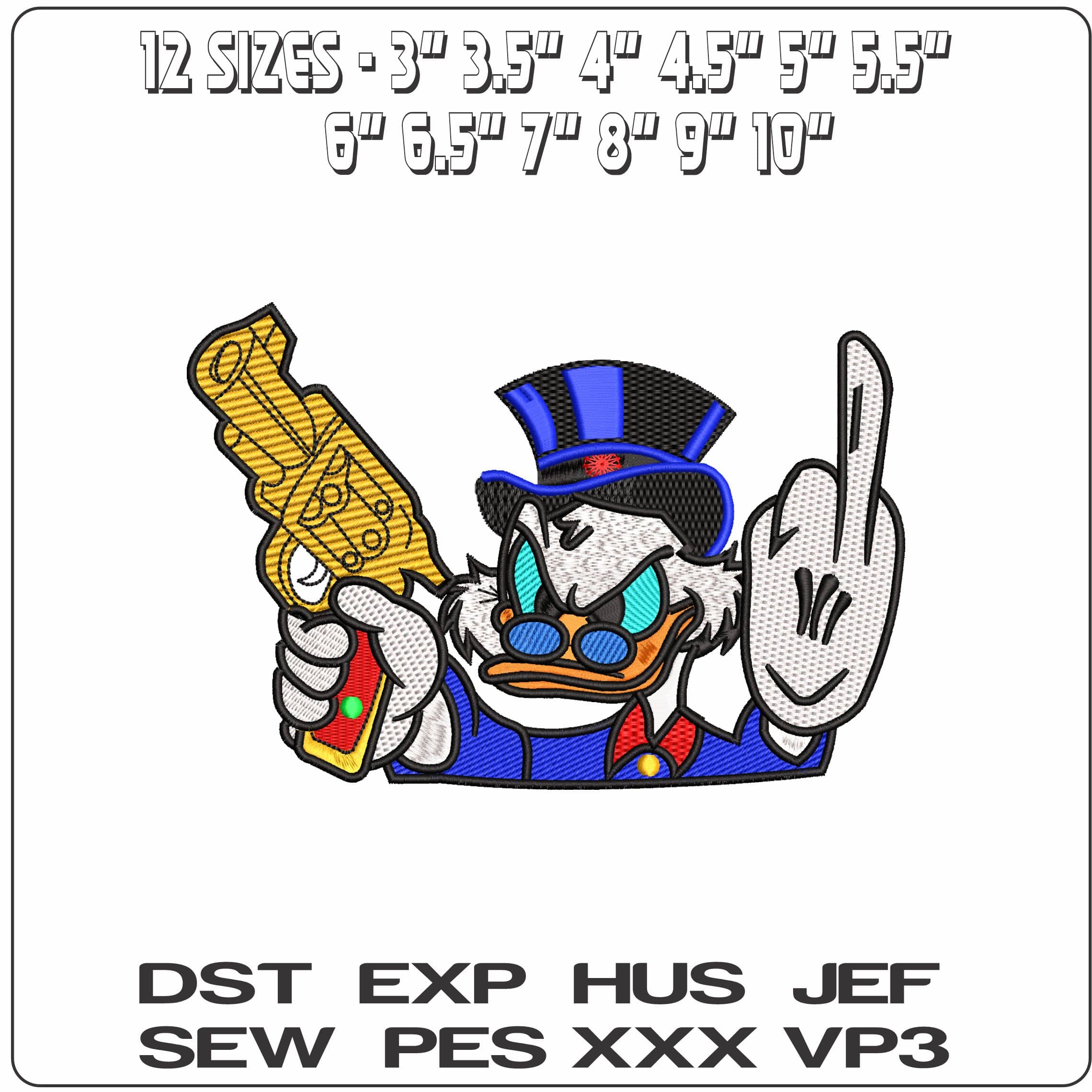 McScrooge Show Finger and Gun  - Elegant embroidery design file - instant download — view 2