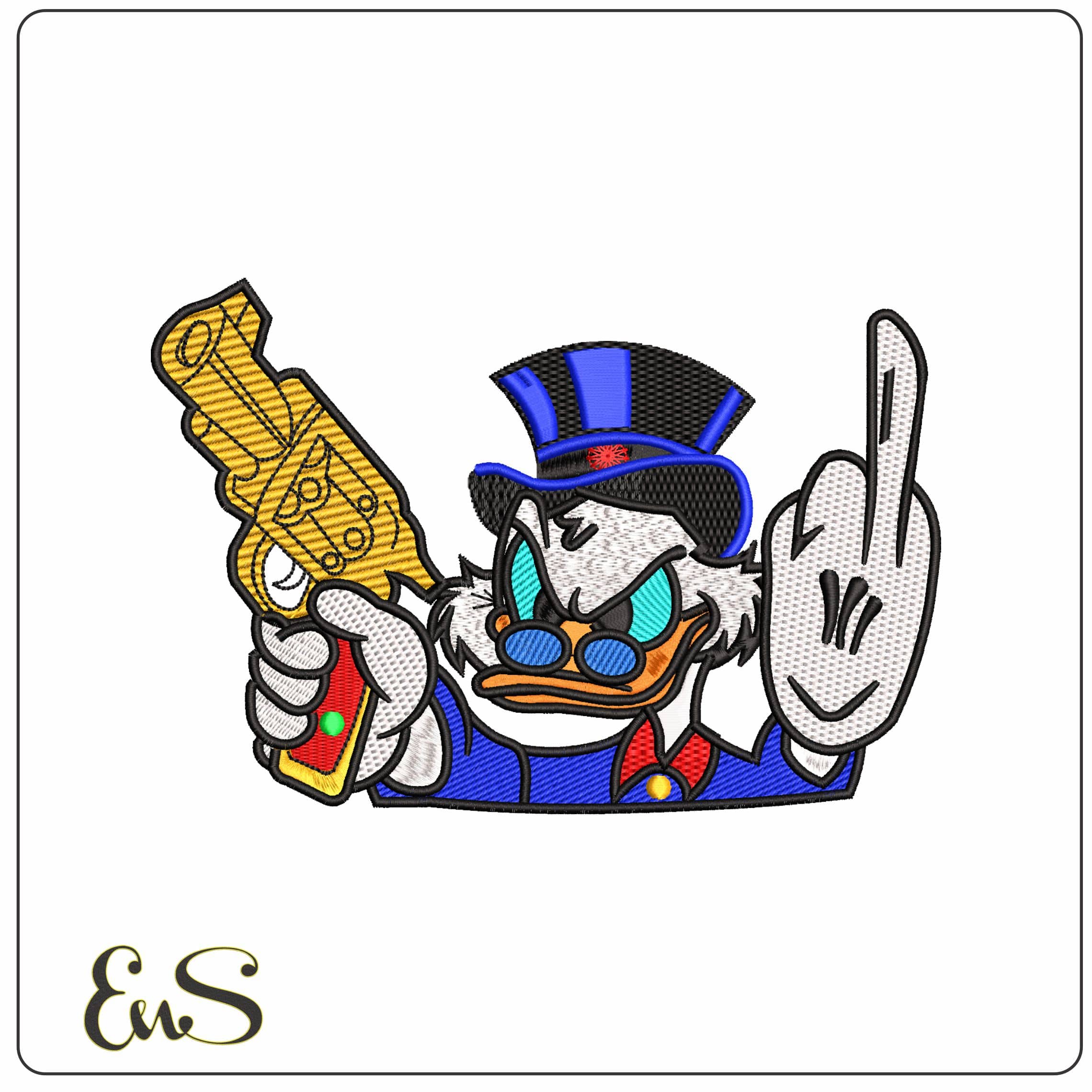 McScrooge Show Finger and Gun  - Elegant embroidery design file - instant download
