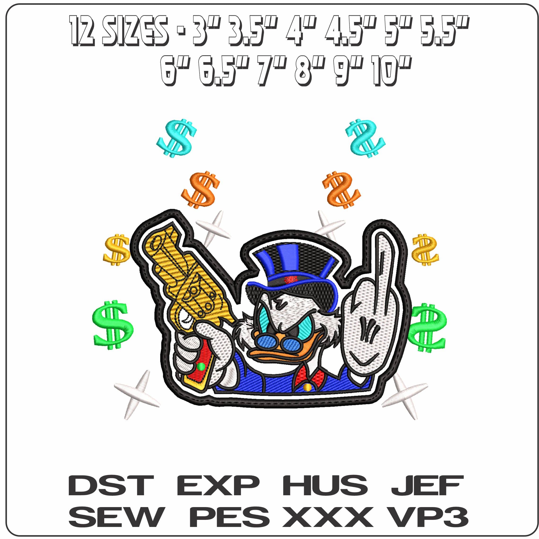 McScrooge with Dollars and Guns  - Elegant embroidery design file - instant download — view 2