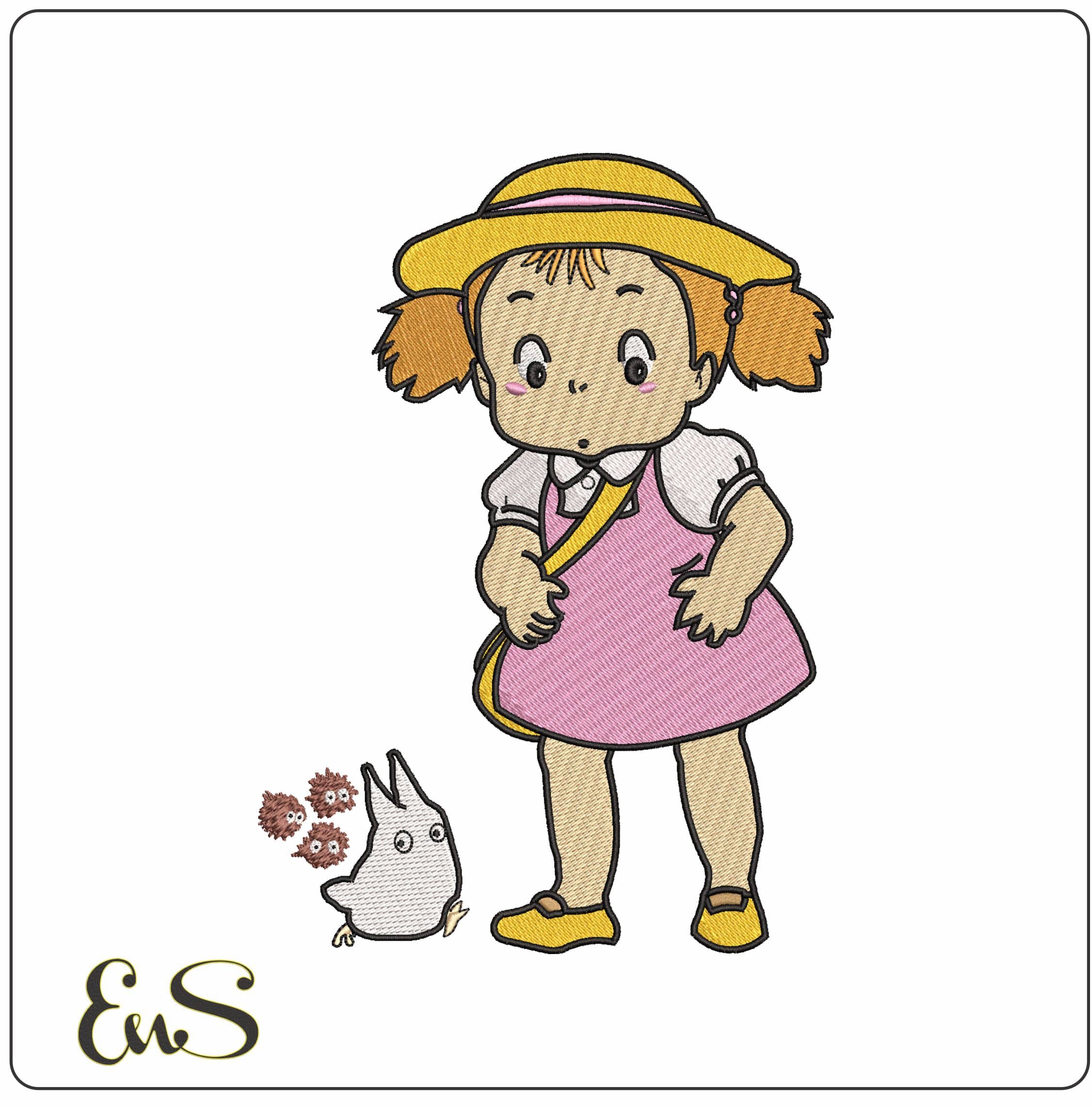 Mei Kusakabe with Susuwatari My Neighbor Totoro Anime  - Elegant embroidery design file - instant download
