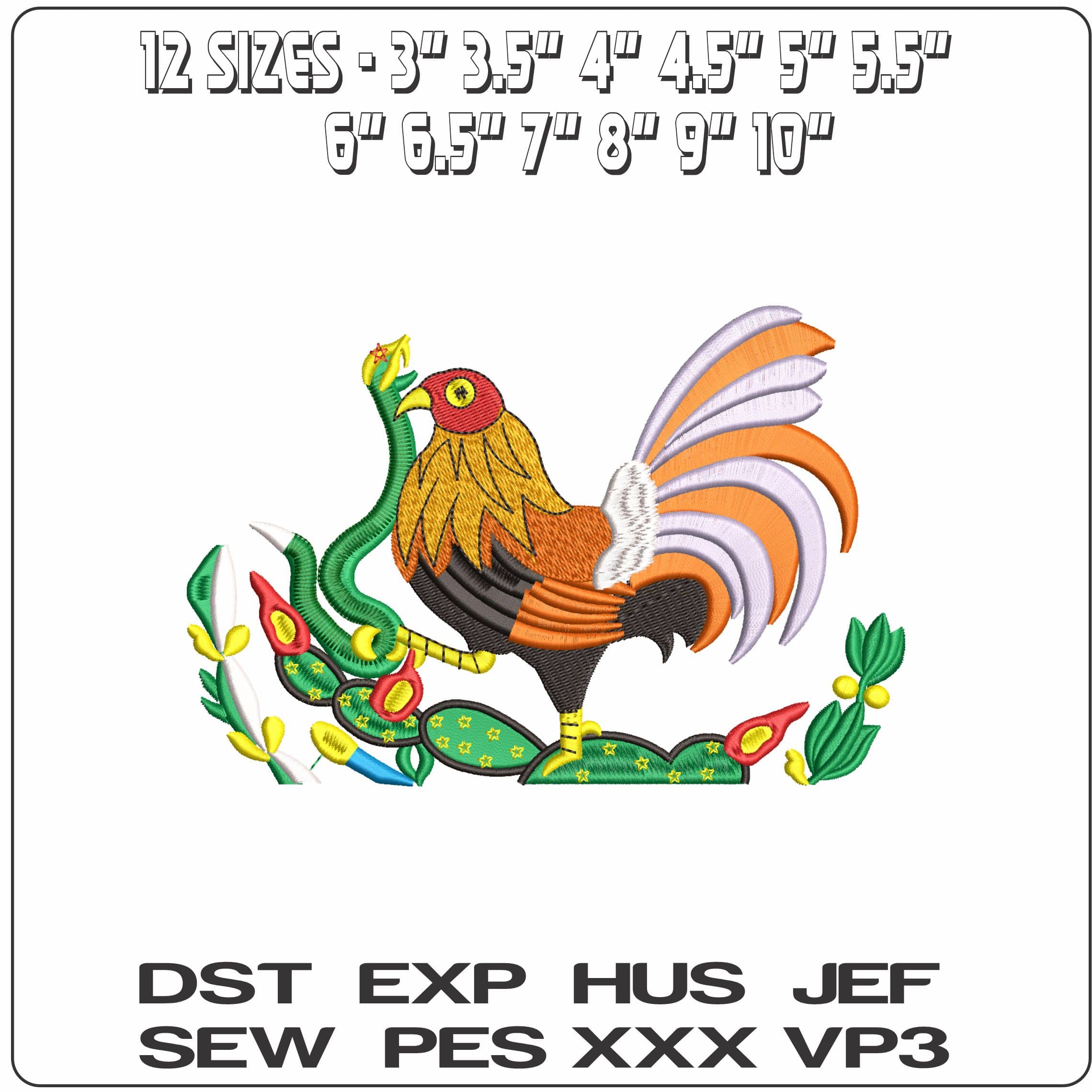 Mexican Chicken Cactus  - Elegant embroidery design file - instant download — view 2