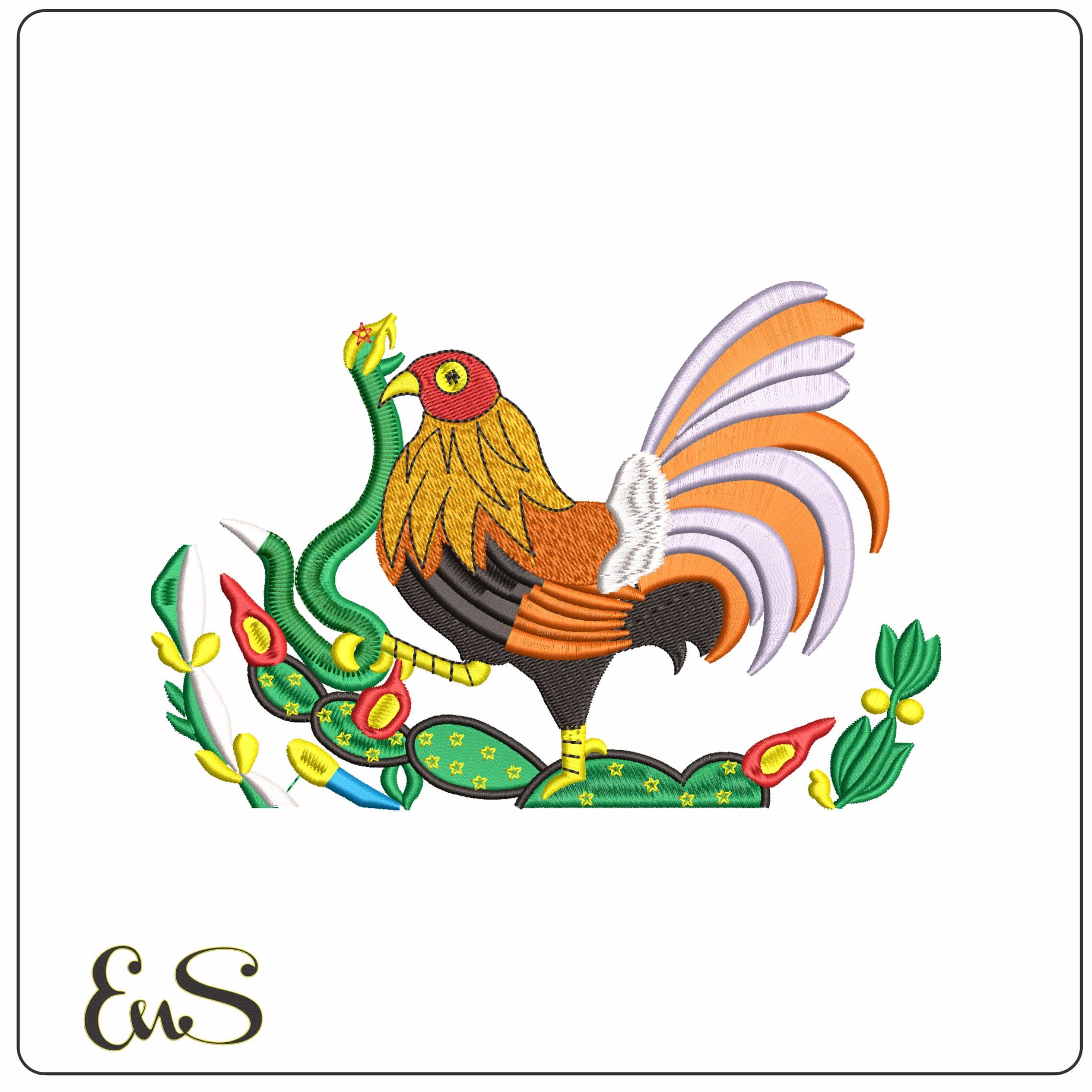 Mexican Chicken Cactus  - Elegant embroidery design file - instant download