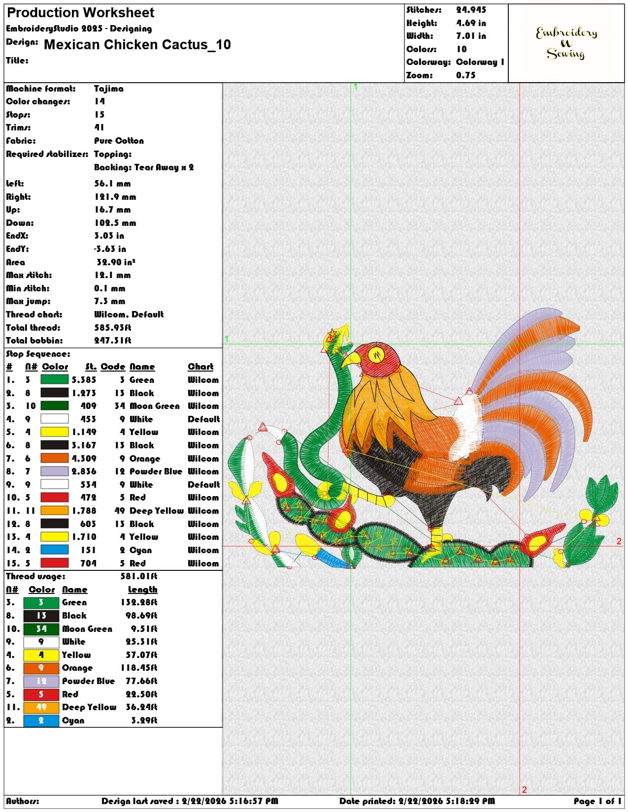 Mexican Chicken Cactus  - Elegant embroidery design file - instant download — view 3