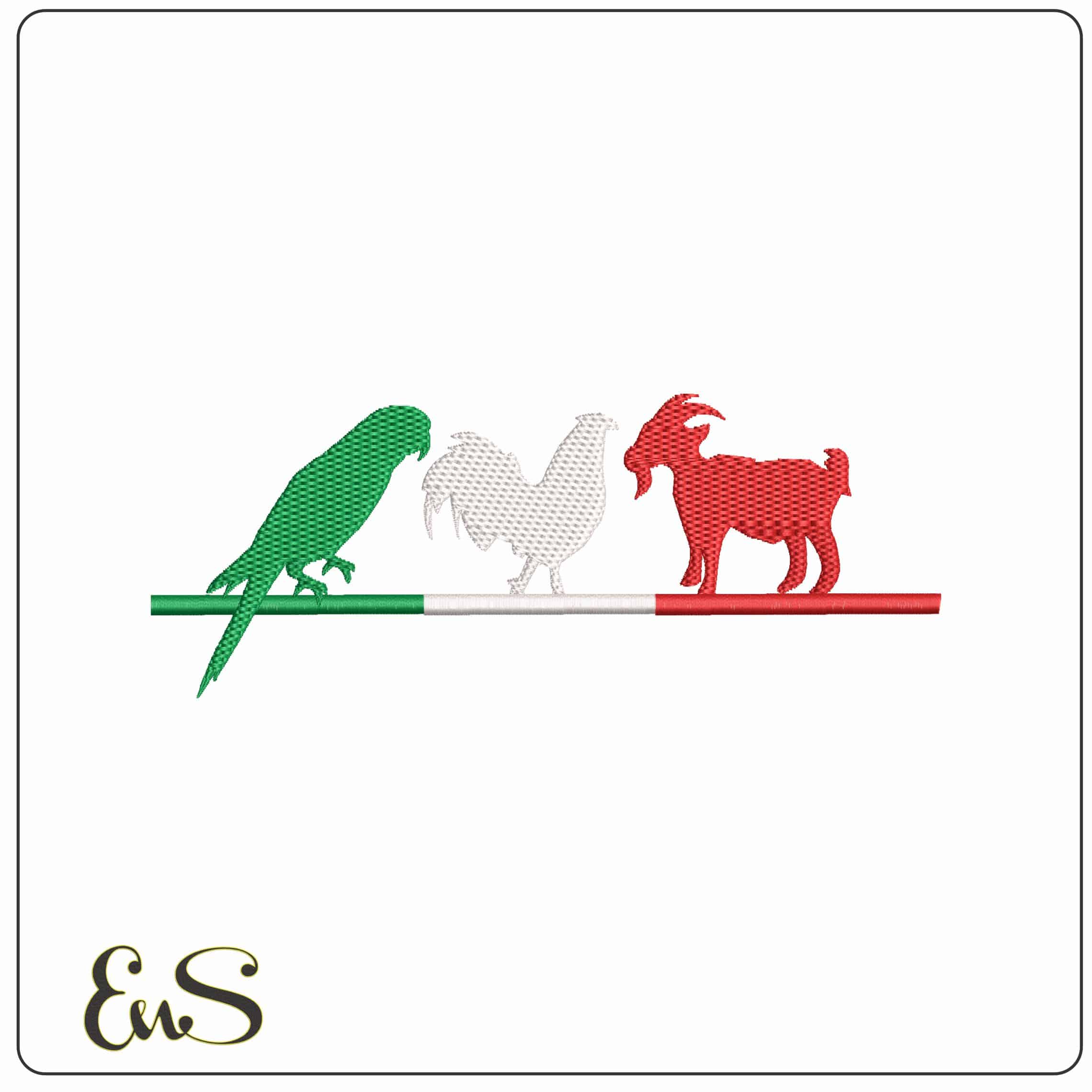 Mexican Flag Cockatoo Chicken Goat  - Elegant embroidery design file - instant download