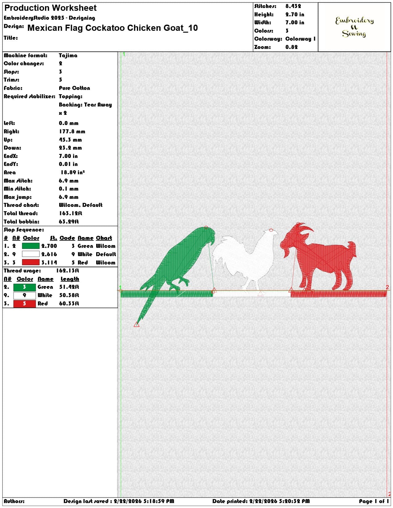 Mexican Flag Cockatoo Chicken Goat  - Elegant embroidery design file - instant download — view 3