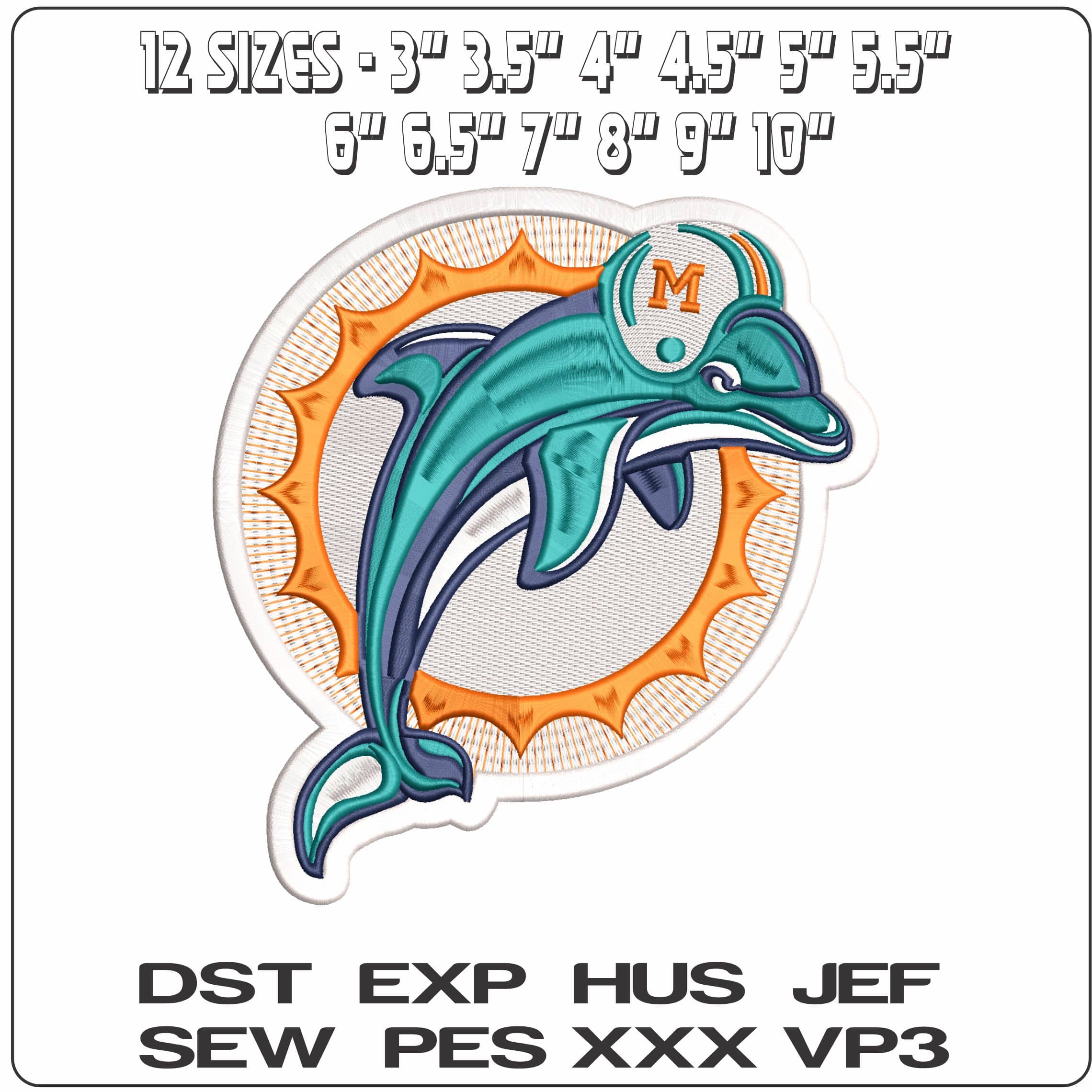 Miami Dolphins Emblem NFL  - Elegant embroidery design file - instant download — view 2