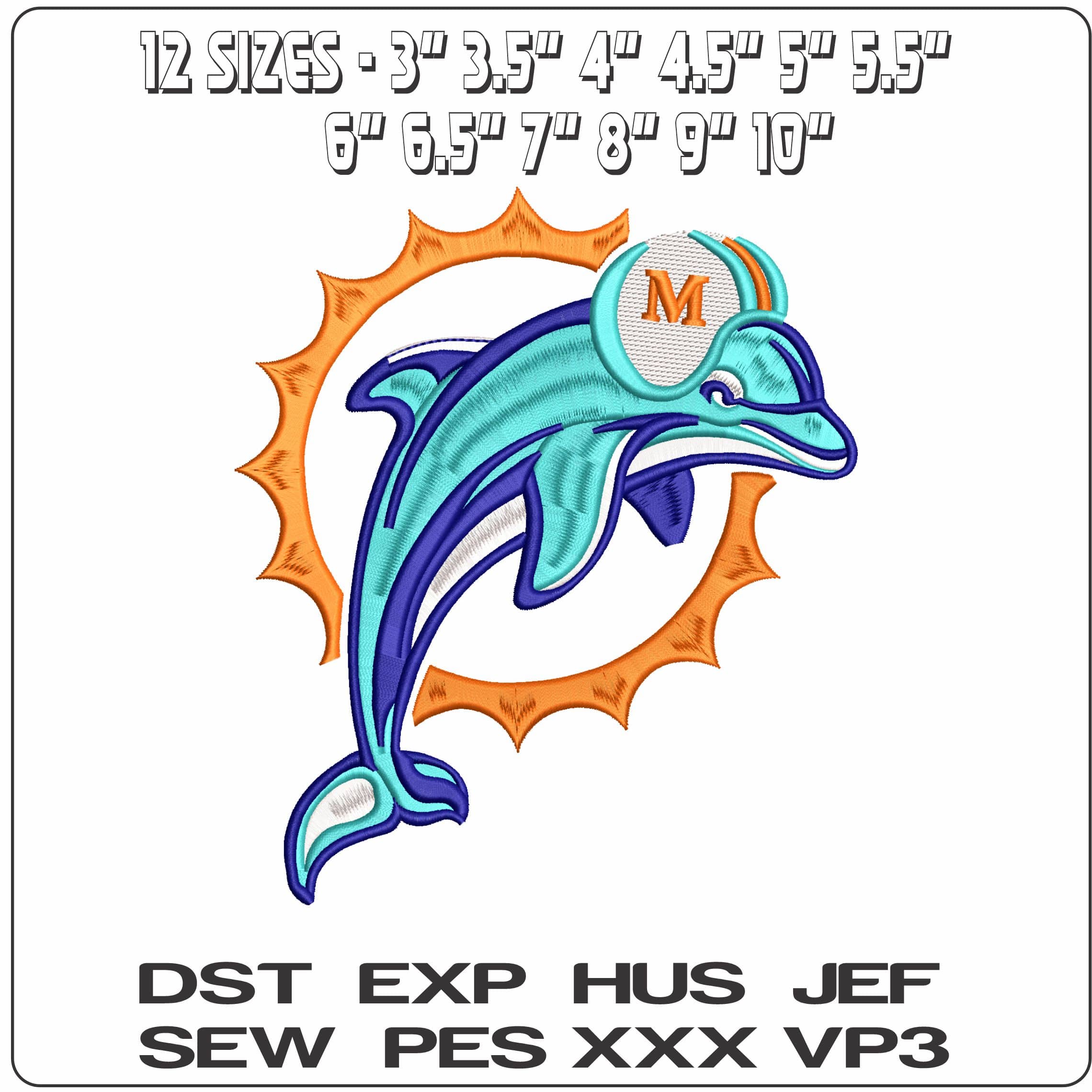 Miami Dolphins with M NFL   - Elegant embroidery design file - instant download — view 2