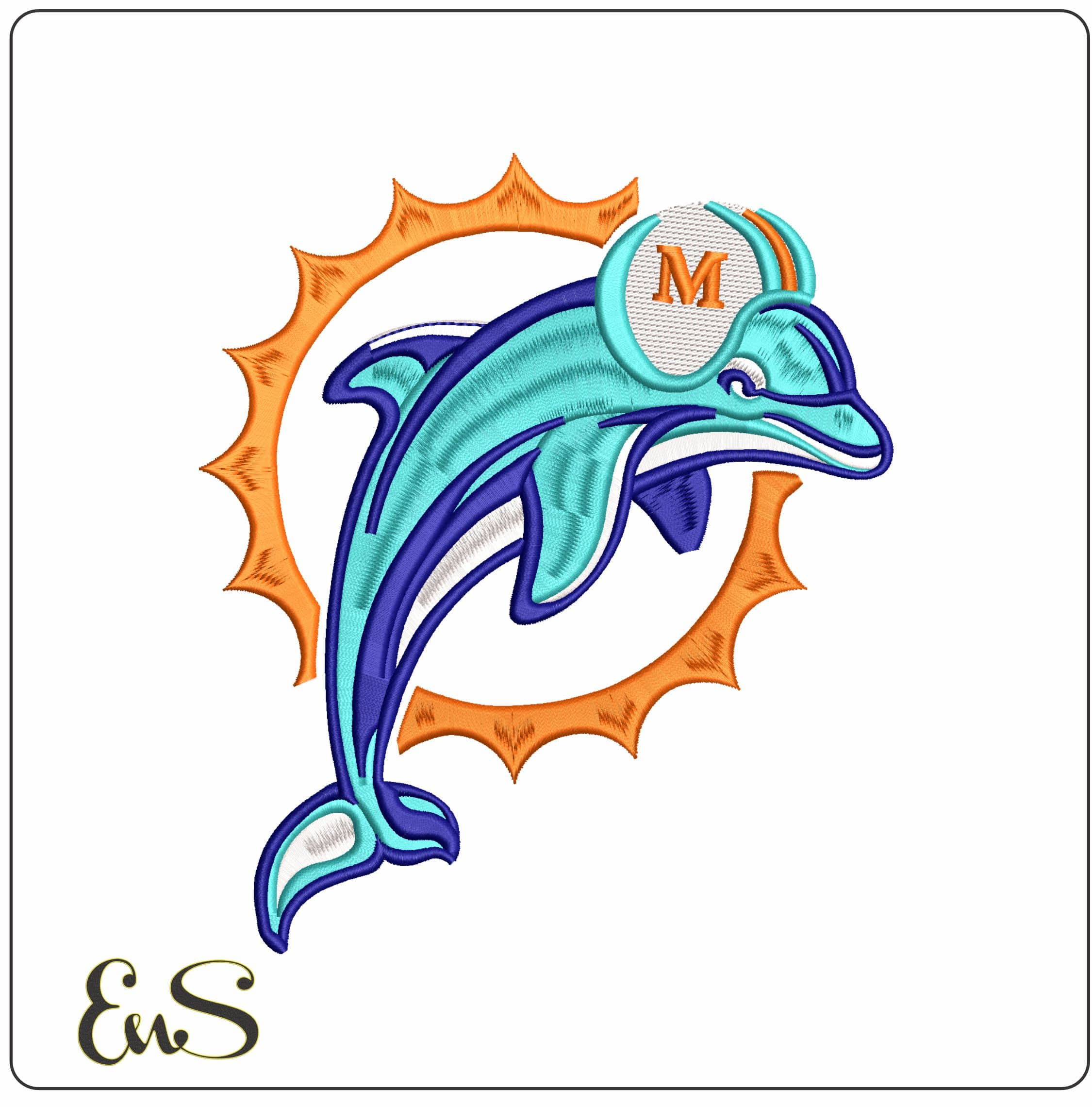 Miami Dolphins with M NFL   - Elegant embroidery design file - instant download