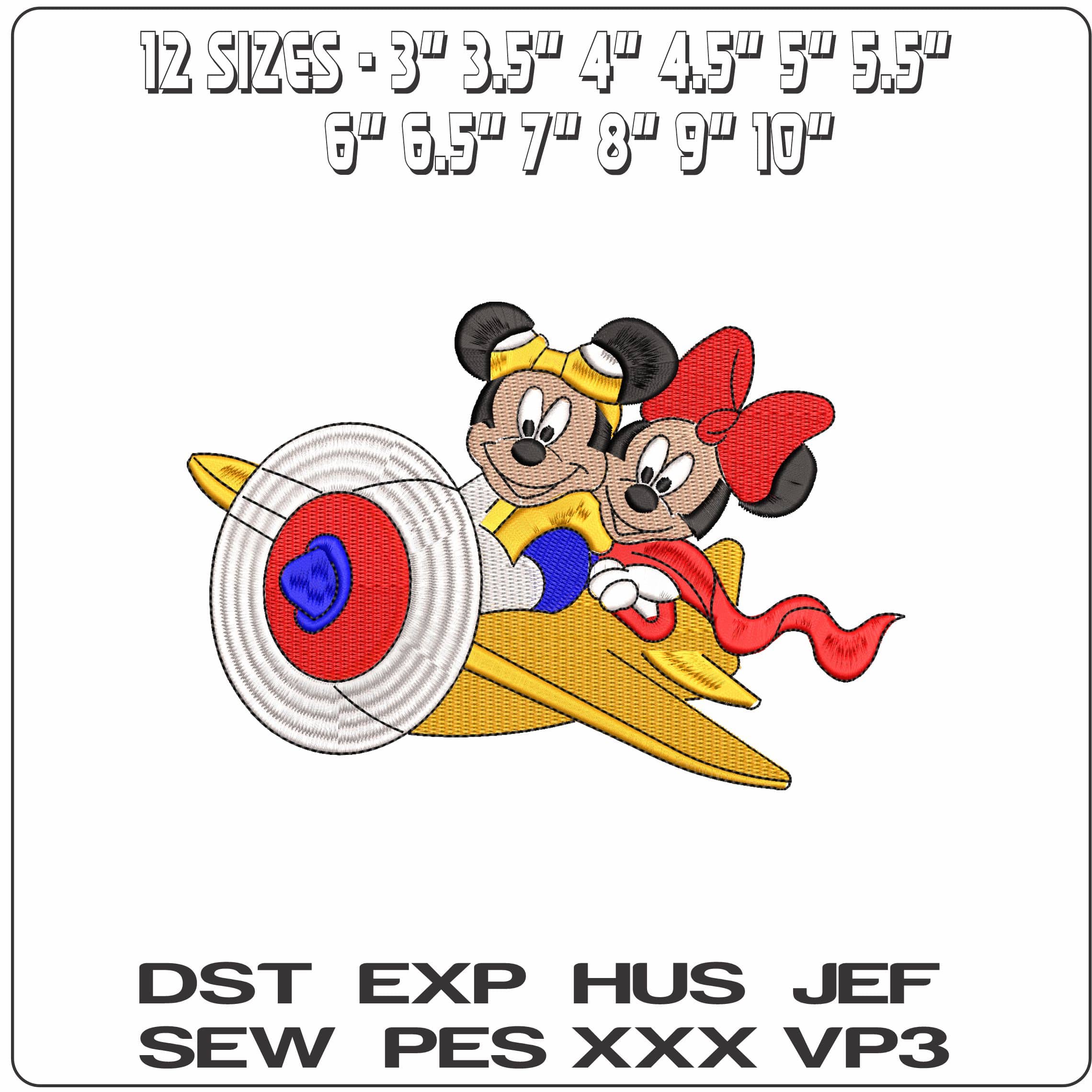 Mickey and Minnie Mouse flying in Plane Disney   - Elegant embroidery design file - instant download — view 2