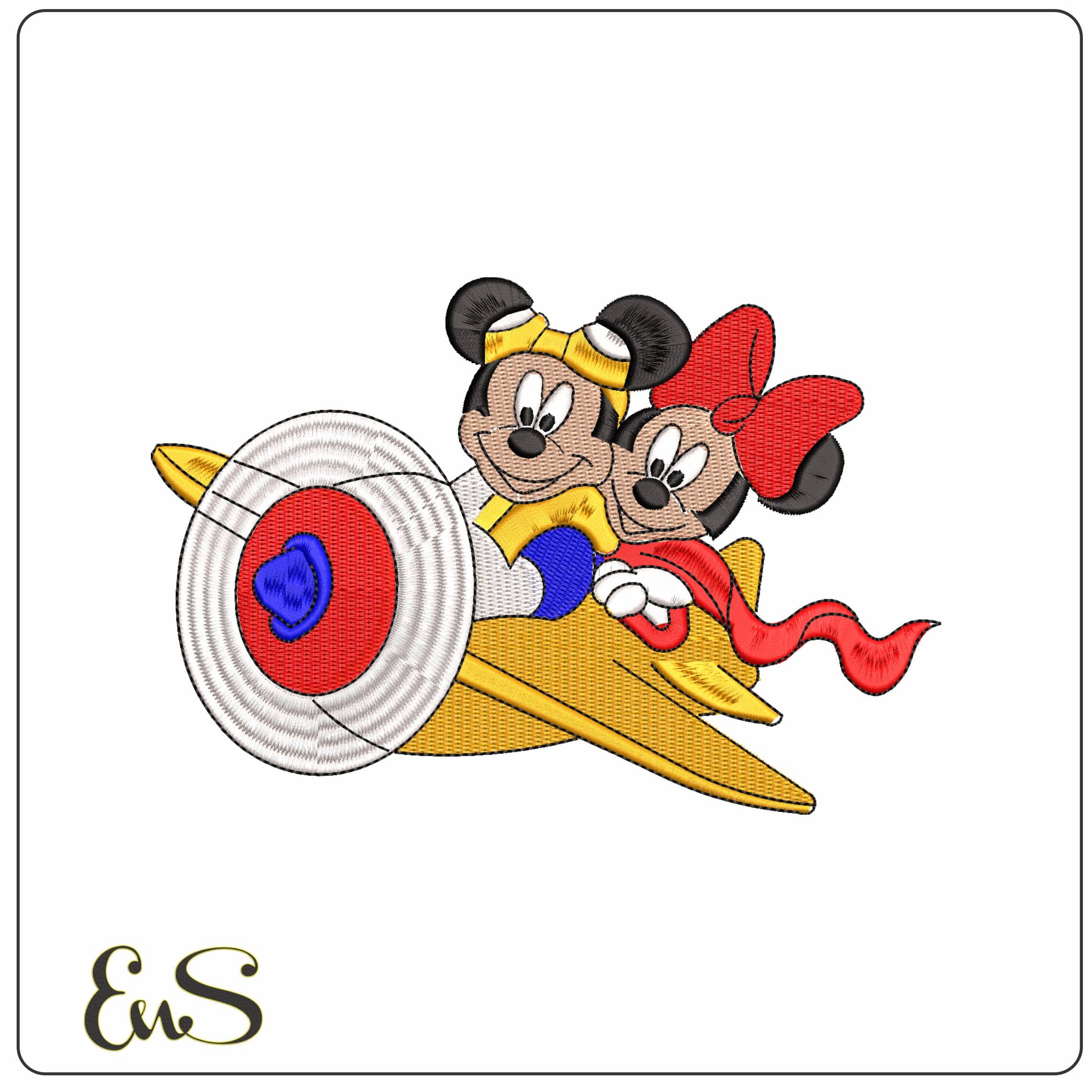 Mickey and Minnie Mouse flying in Plane Disney   - Elegant embroidery design file - instant download
