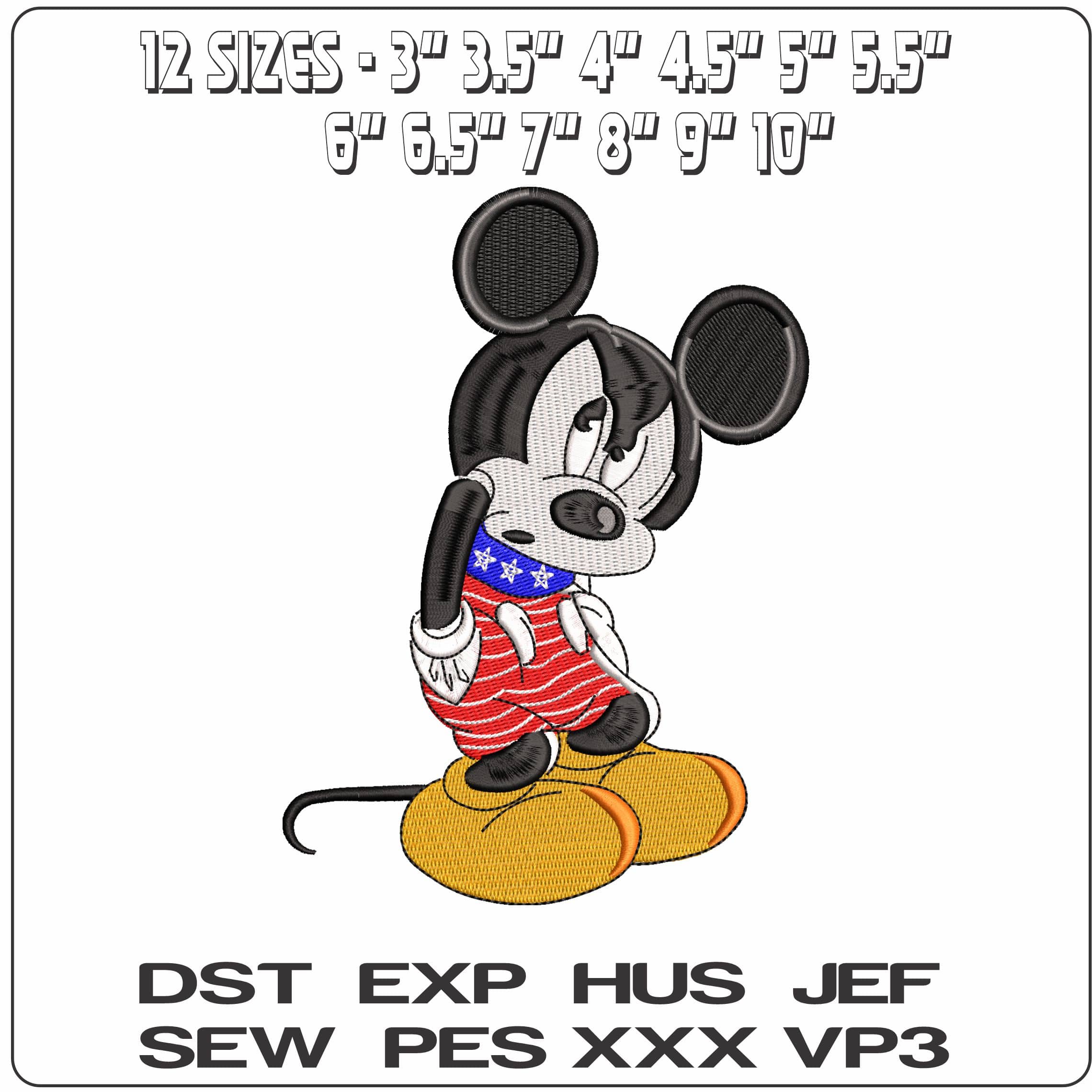 Mickey and Minnie Mouse USA Flag Disney   - Elegant embroidery design file - instant download — view 2