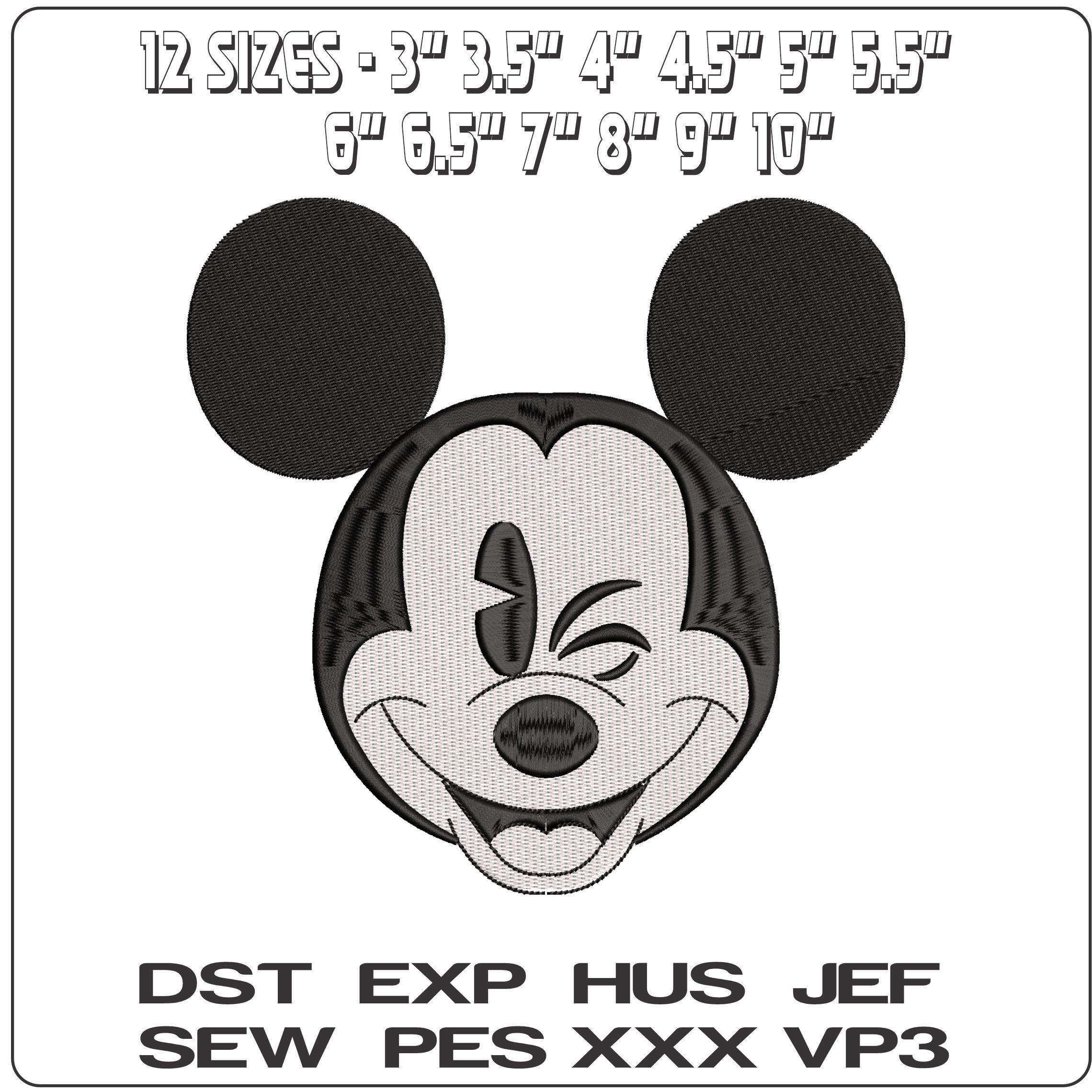 Mickey Mouse Black and White Disney   - Elegant embroidery design file - instant download — view 2