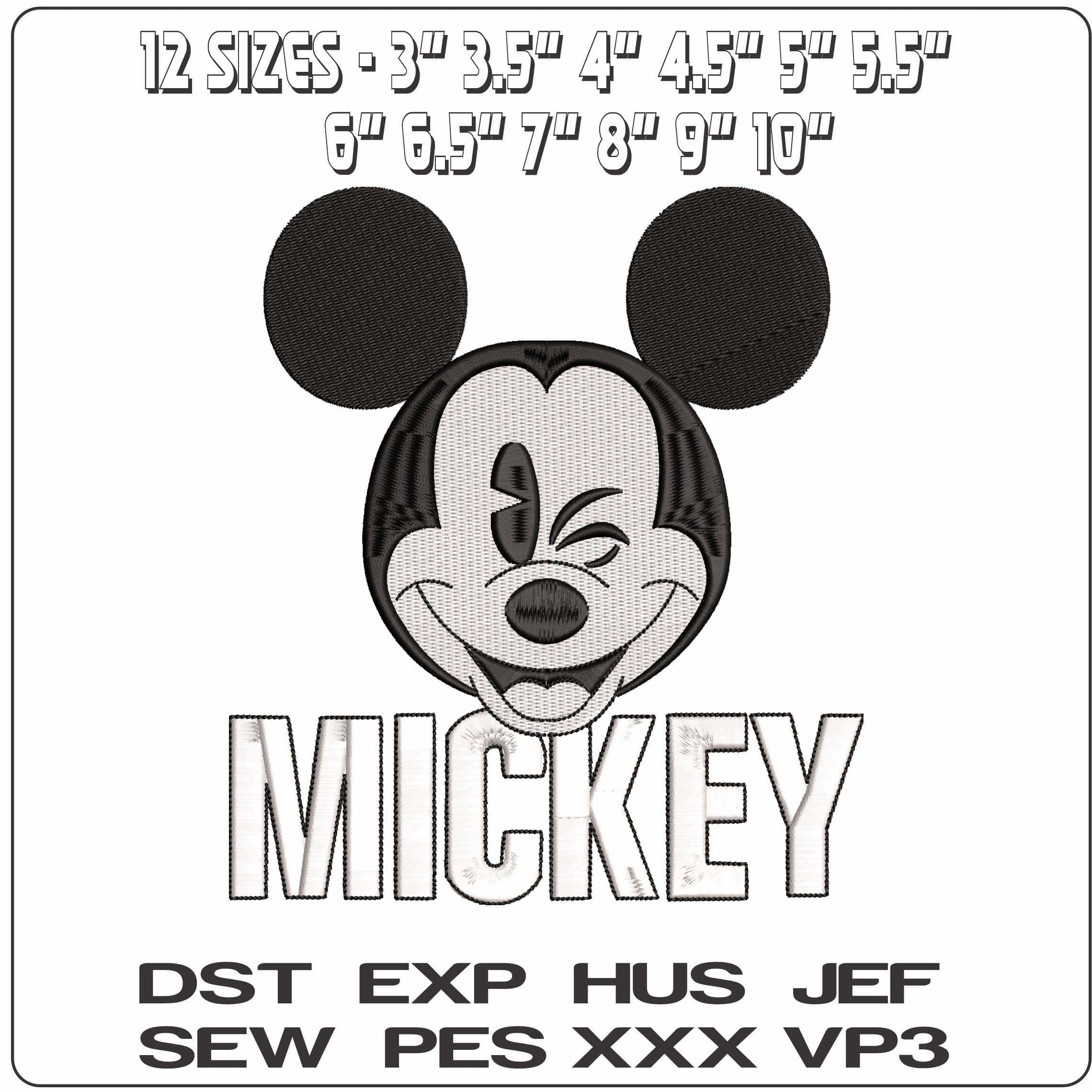 Mickey Mouse Black and White Mickey Name Disney   - Elegant embroidery design file - instant download — view 2