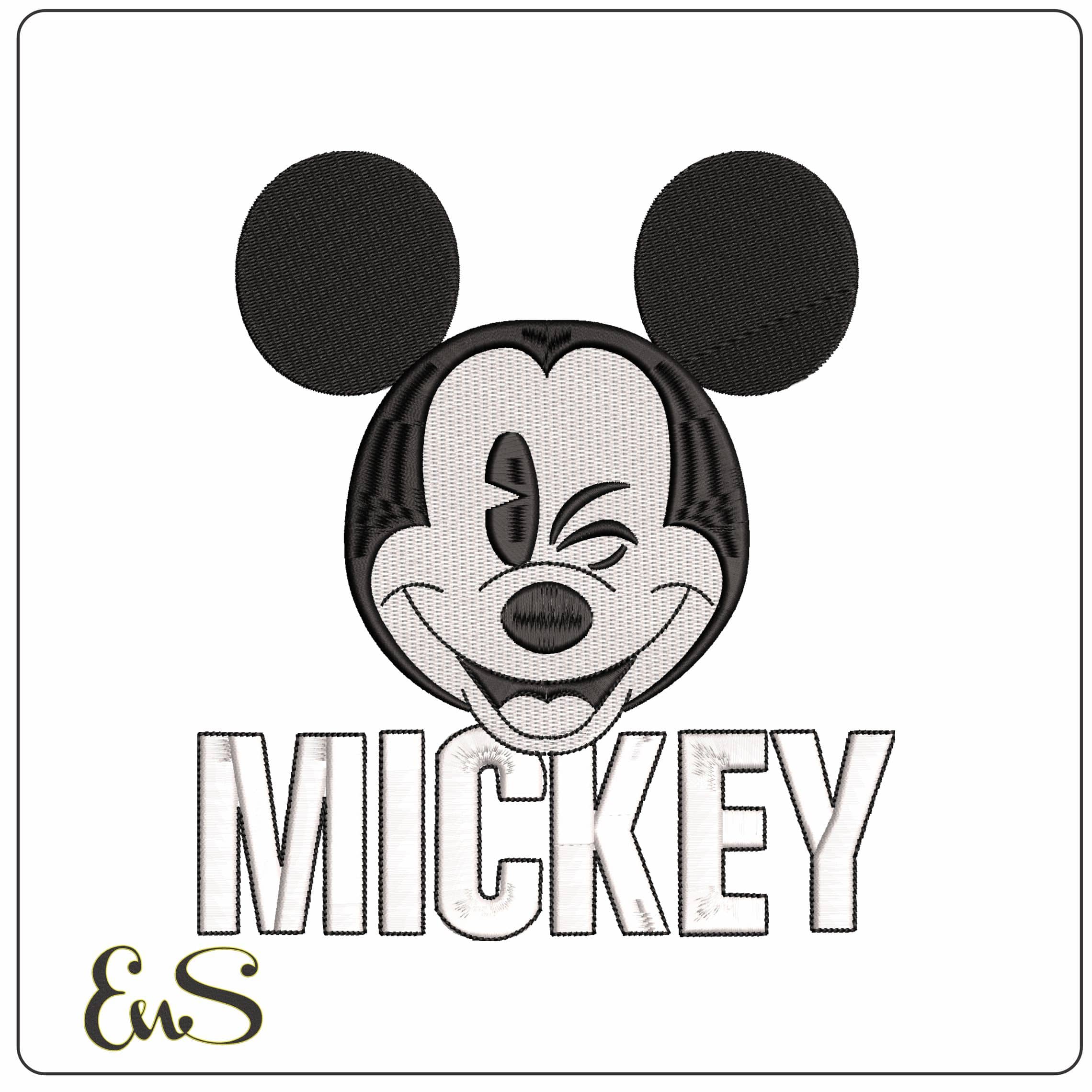 Mickey Mouse Black and White Mickey Name Disney   - Elegant embroidery design file - instant download