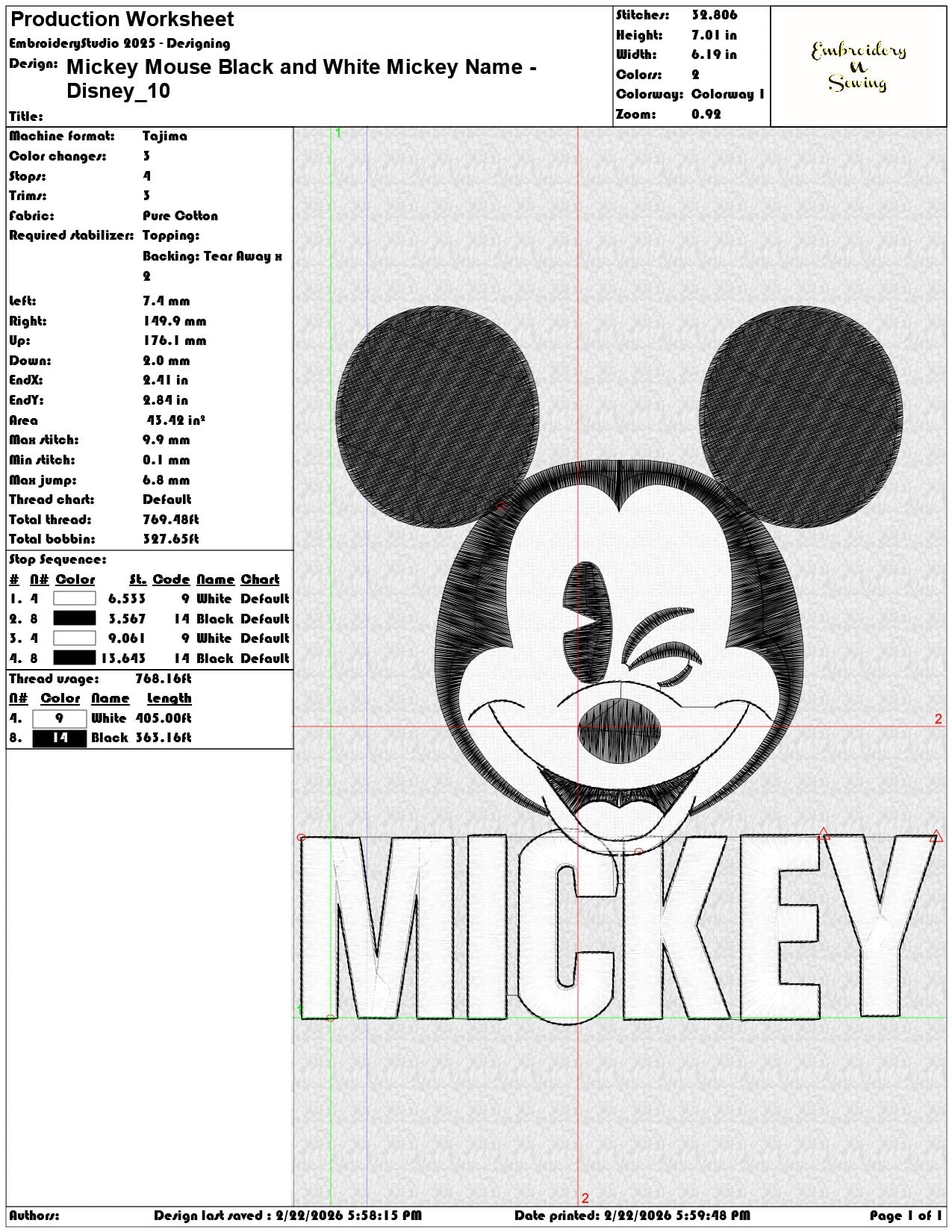 Mickey Mouse Black and White Mickey Name Disney   - Elegant embroidery design file - instant download — view 3