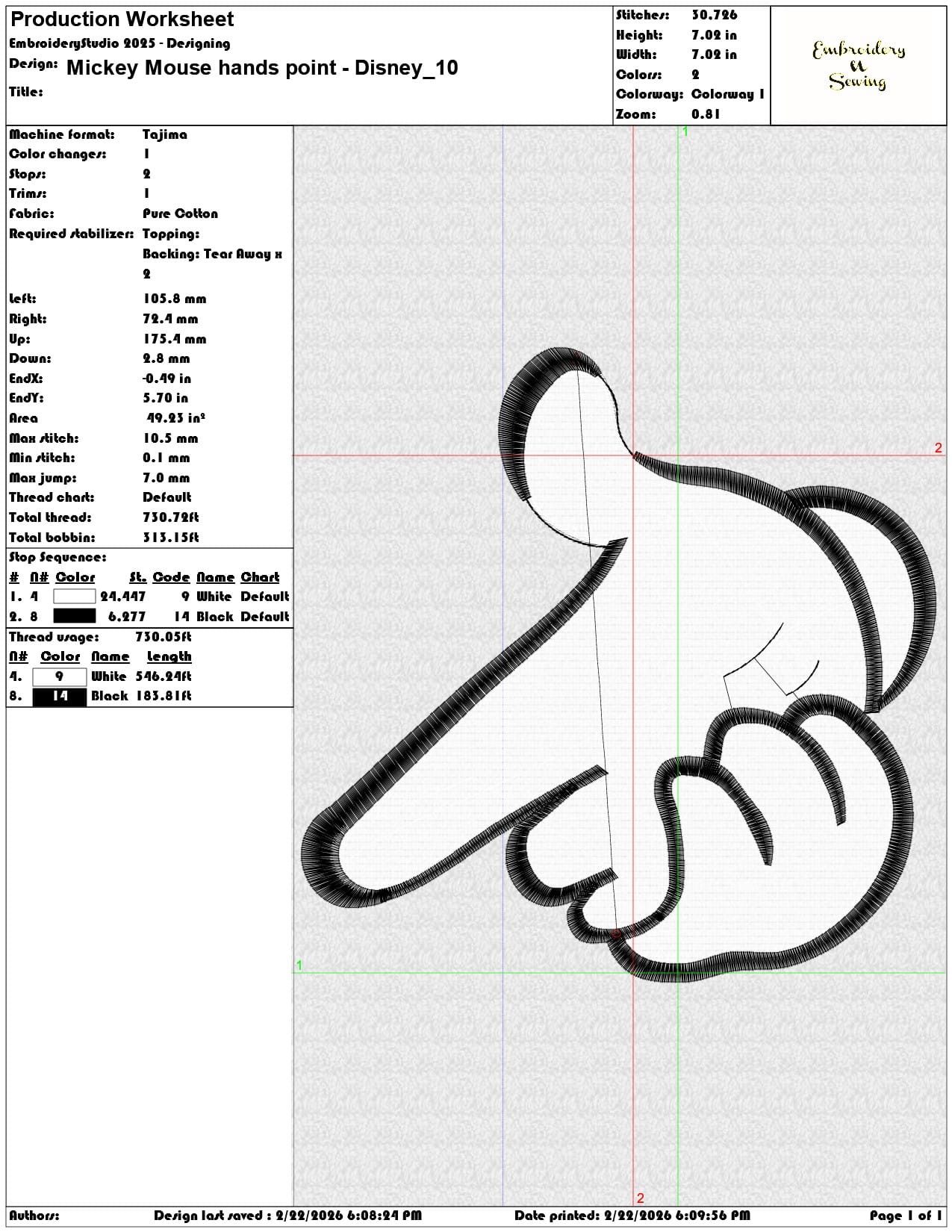 Mickey Mouse hands point Disney  - Elegant embroidery design file - instant download — view 3