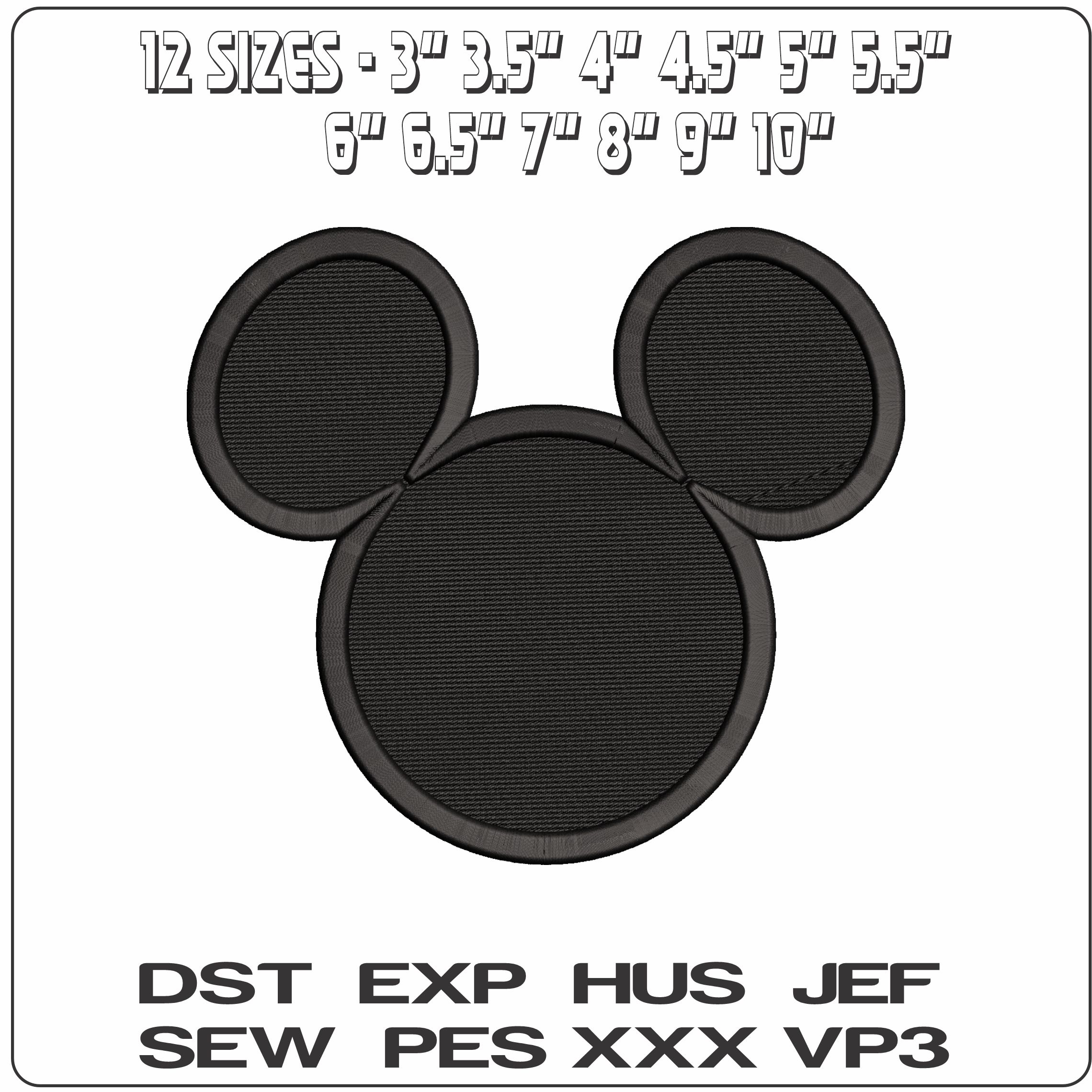 Mickey Mouse Head Outline Disney  - Elegant embroidery design file - instant download — view 2