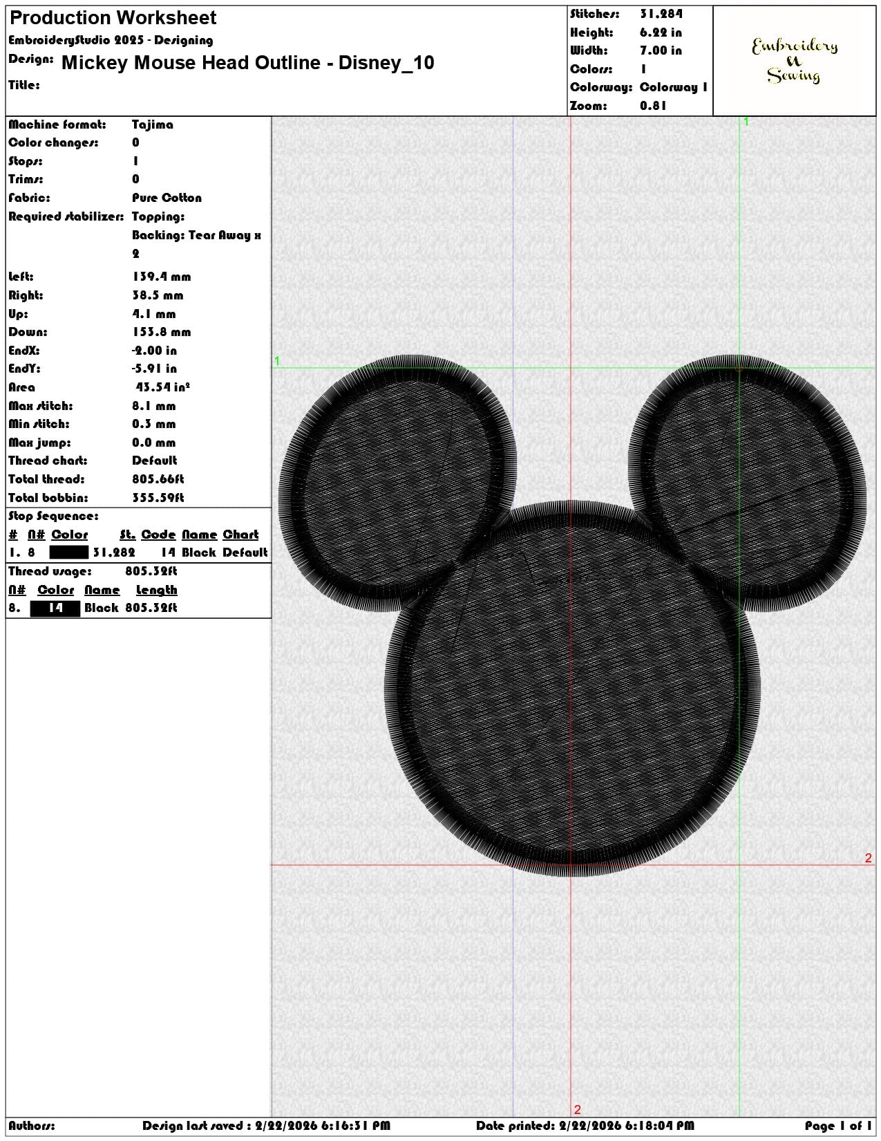 Mickey Mouse Head Outline Disney  - Elegant embroidery design file - instant download — view 3
