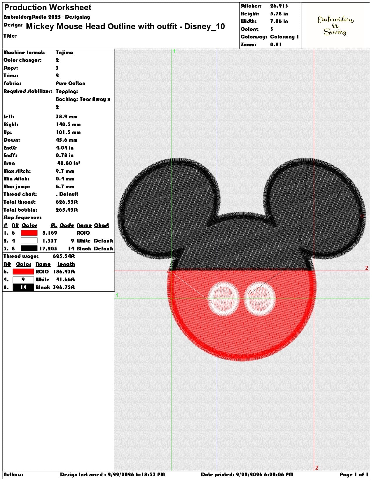 Mickey Mouse Head Outline with outfit Disney  - Elegant embroidery design file - instant download — view 3