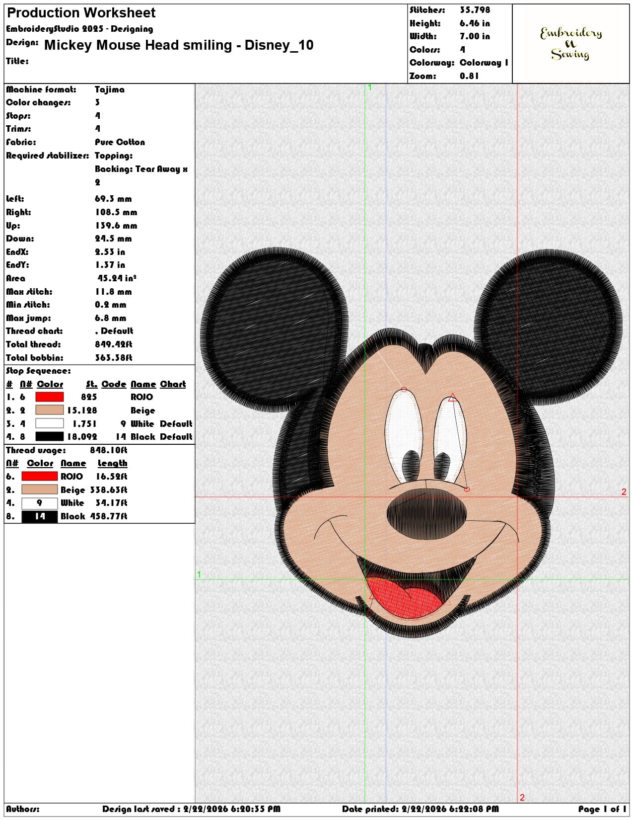Mickey Mouse Head smiling Disney  - Elegant embroidery design file - instant download — view 3