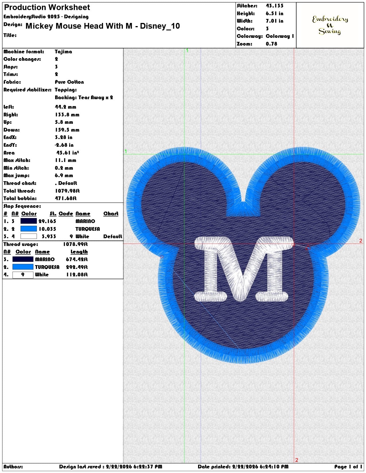 Mickey Mouse Head With M Disney  - Elegant embroidery design file - instant download — view 3