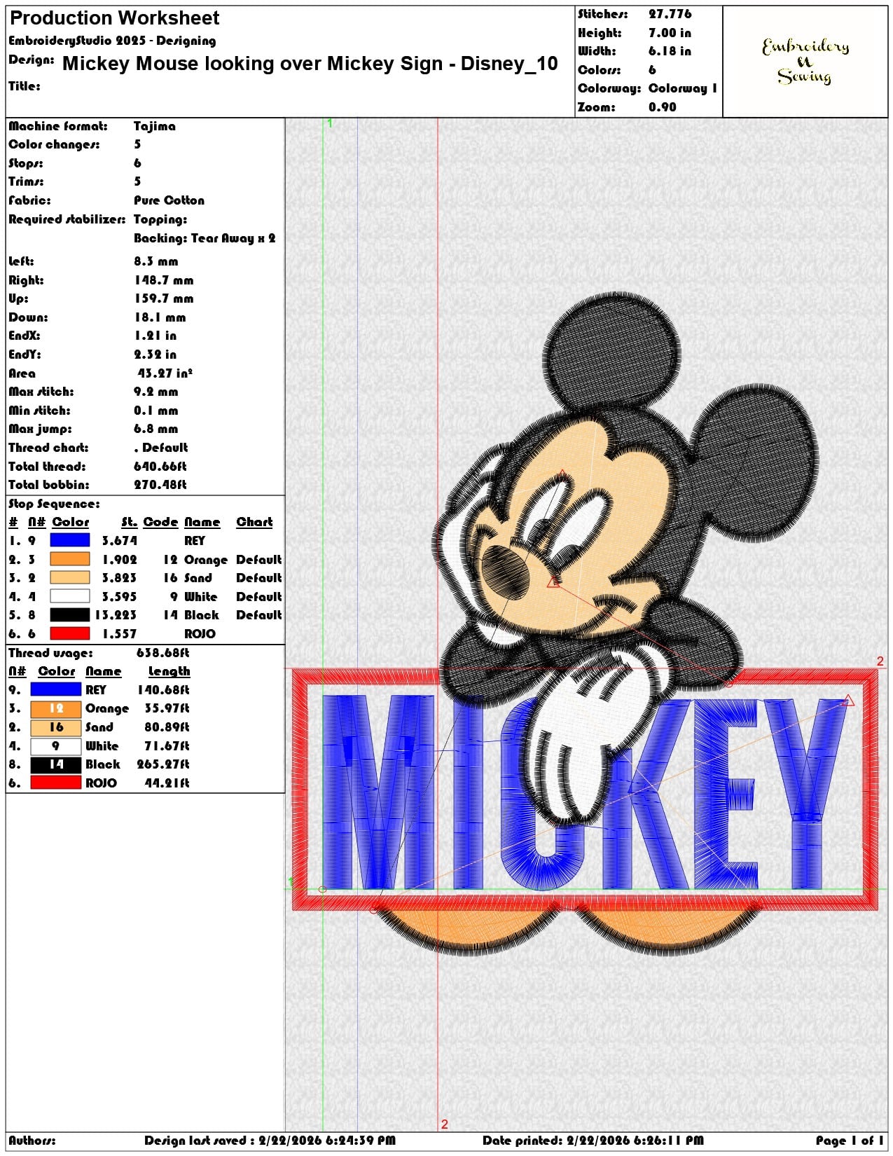 Mickey Mouse looking over Mickey Sign Disney  - Elegant embroidery design file - instant download — view 3