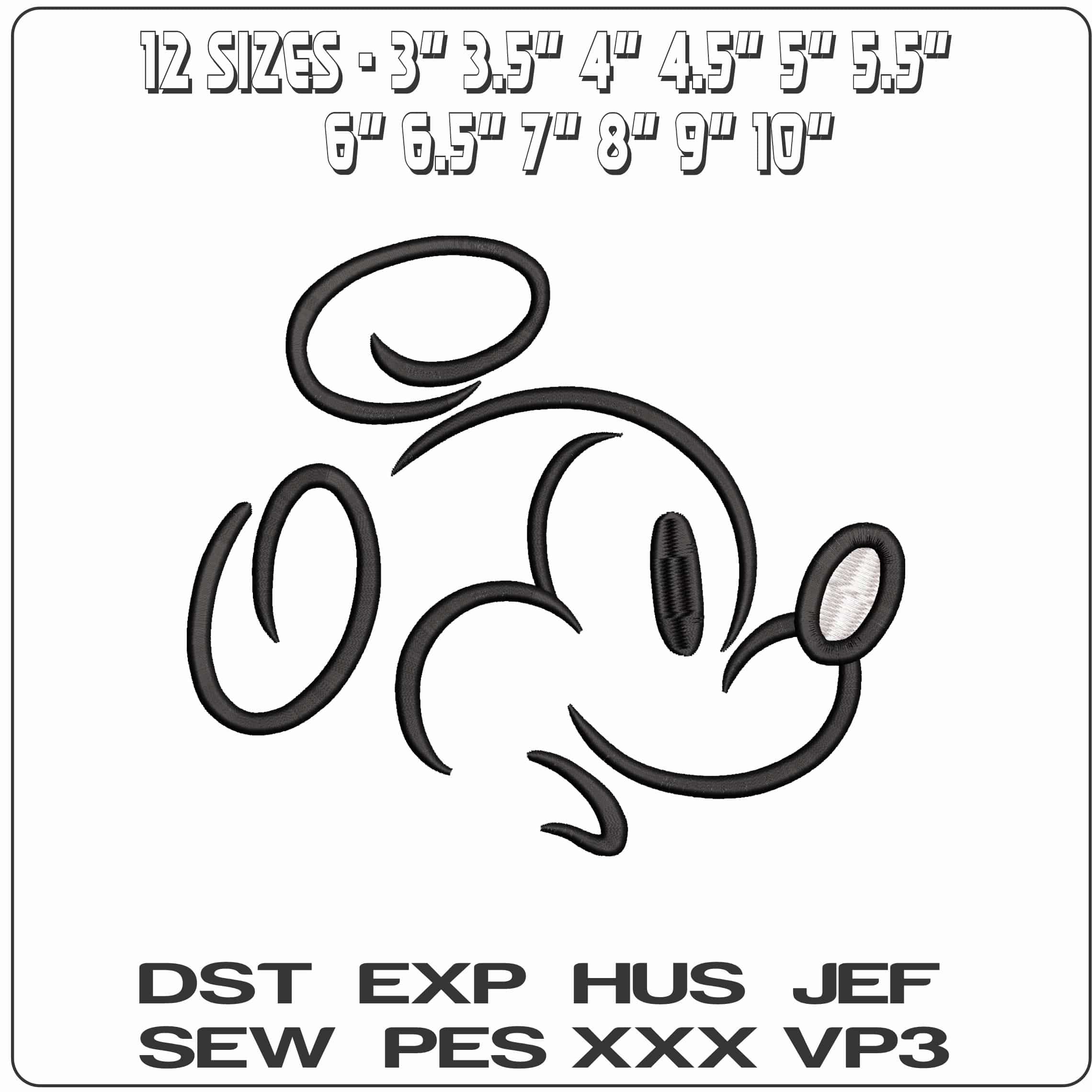 Mickey Mouse side head Outline Disney  - Elegant embroidery design file - instant download — view 2