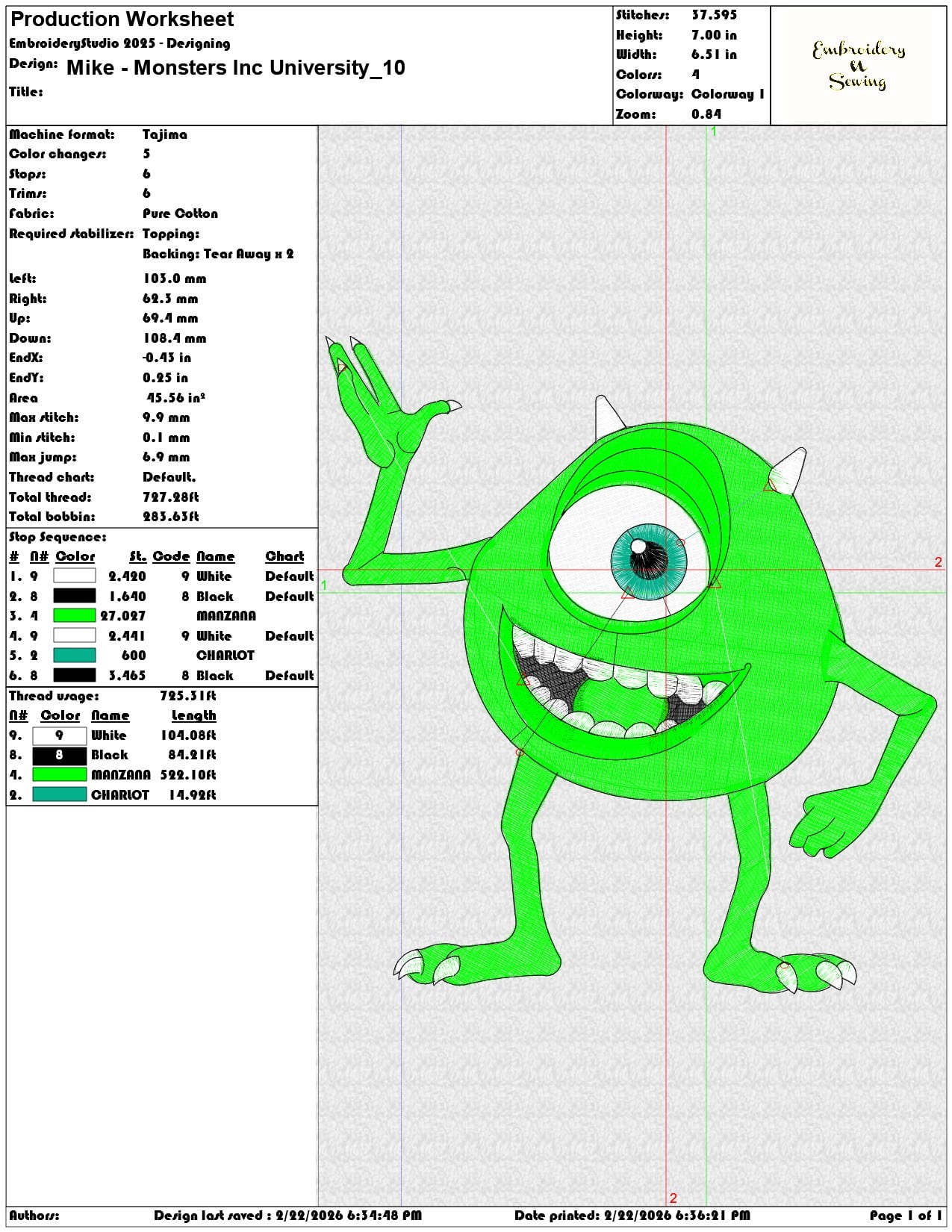 Mike Monsters Inc University  - Elegant embroidery design file - instant download — view 3