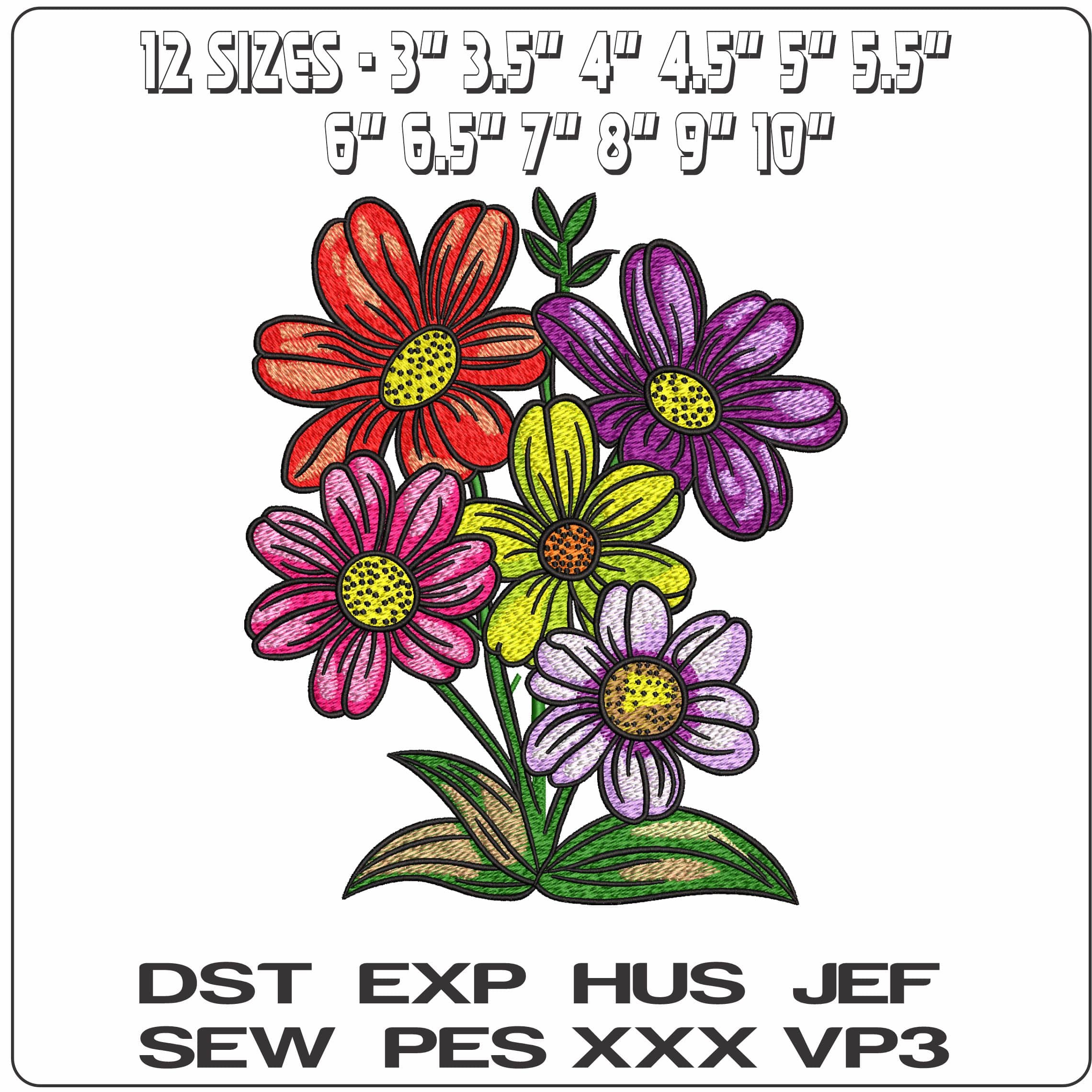 Multicolored Flowers  - Elegant embroidery design file - instant download — view 2