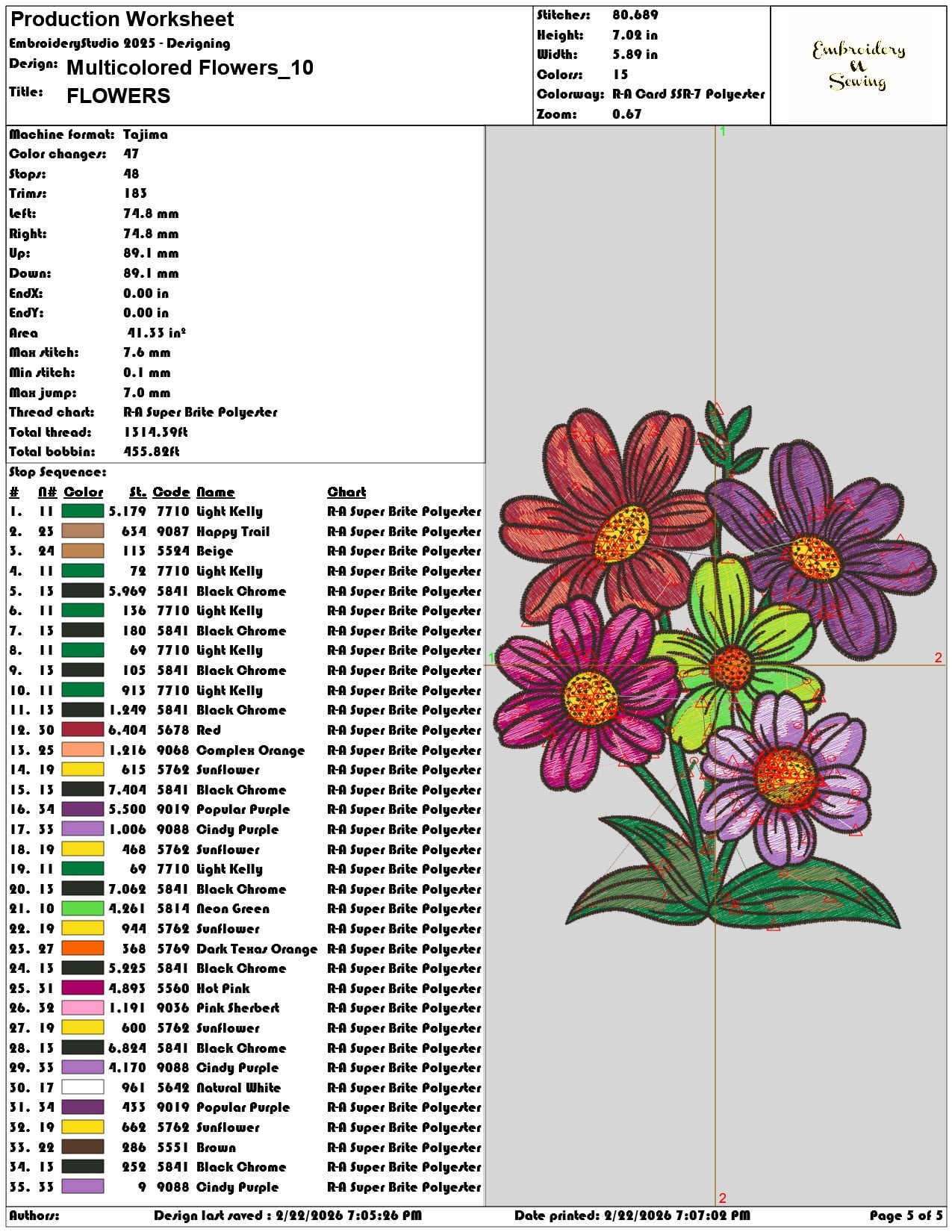 Multicolored Flowers  - Elegant embroidery design file - instant download — view 3