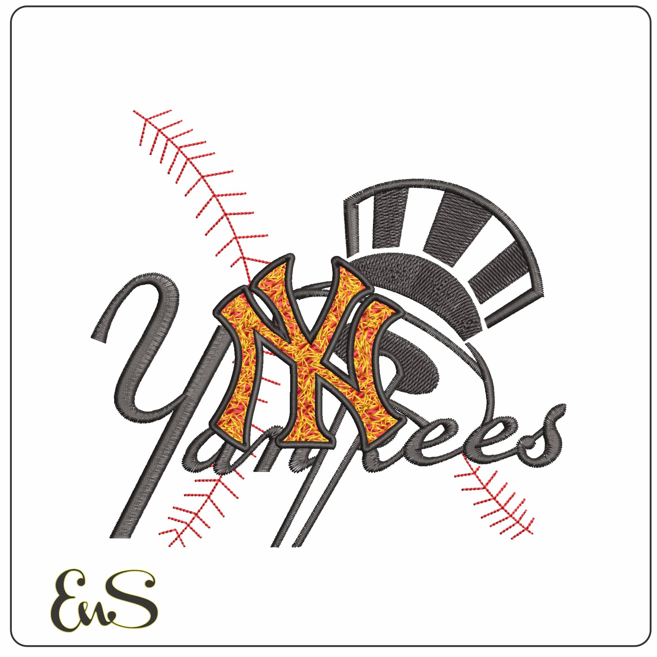 New York NY Yankees on Fire   - Elegant embroidery design file - instant download