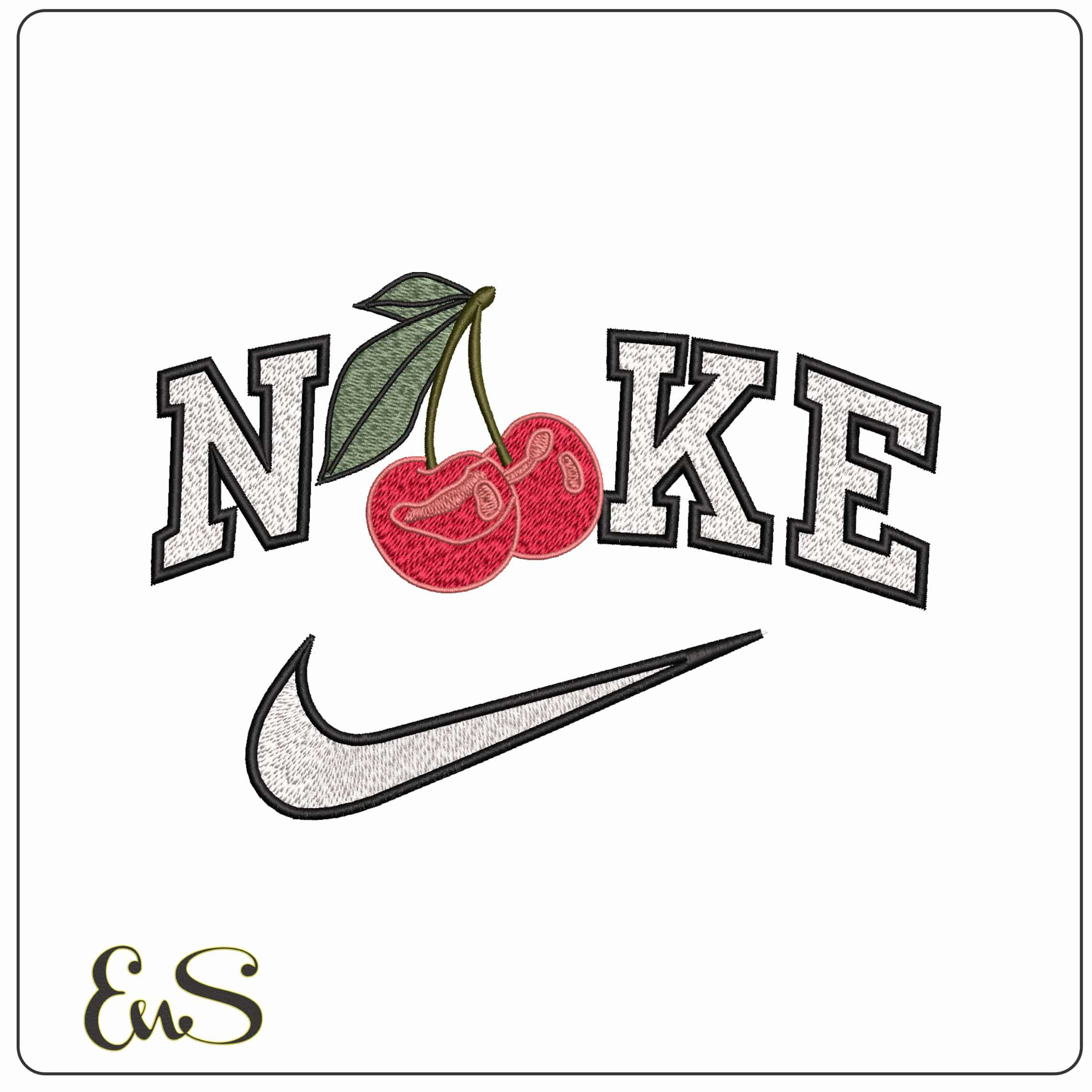 Nike 2 Cherries with Stalk   - Elegant embroidery design file - instant download
