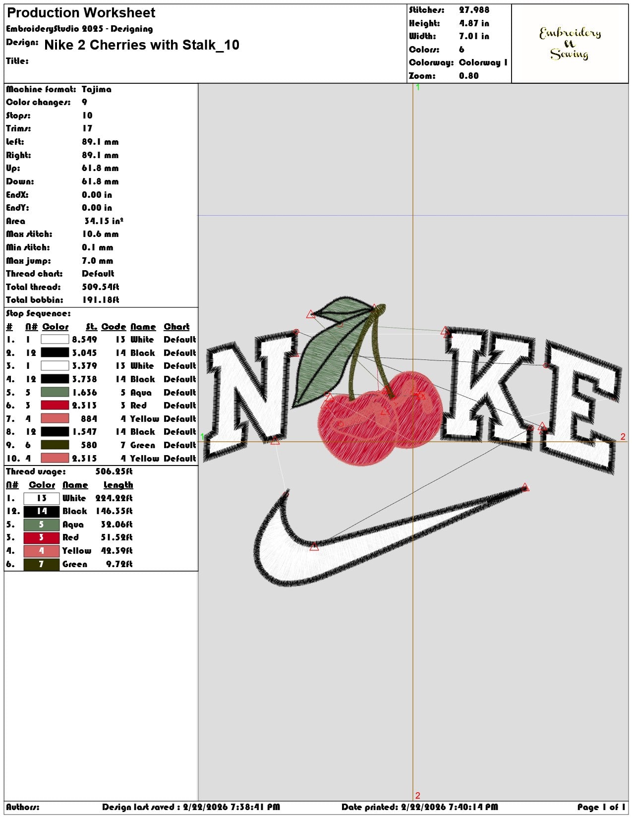 Nike 2 Cherries with Stalk   - Elegant embroidery design file - instant download — view 3