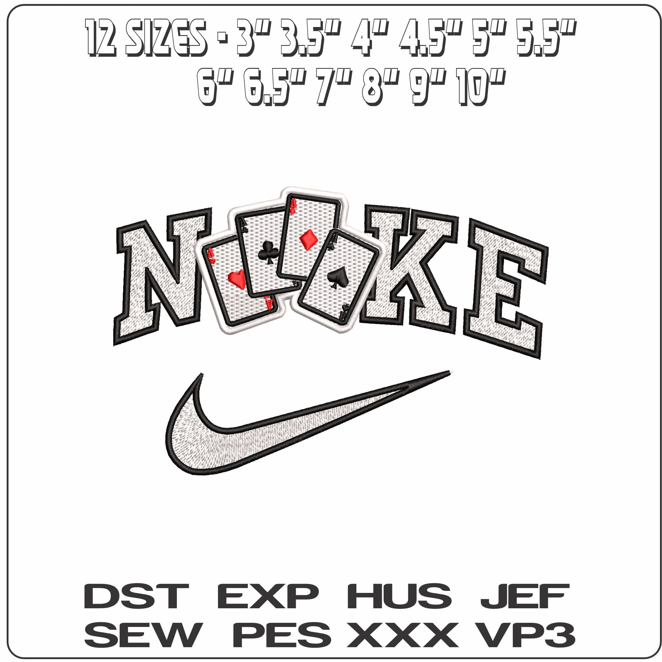 Nike 4 Aces Playing Cards   - Elegant embroidery design file - instant download — view 2