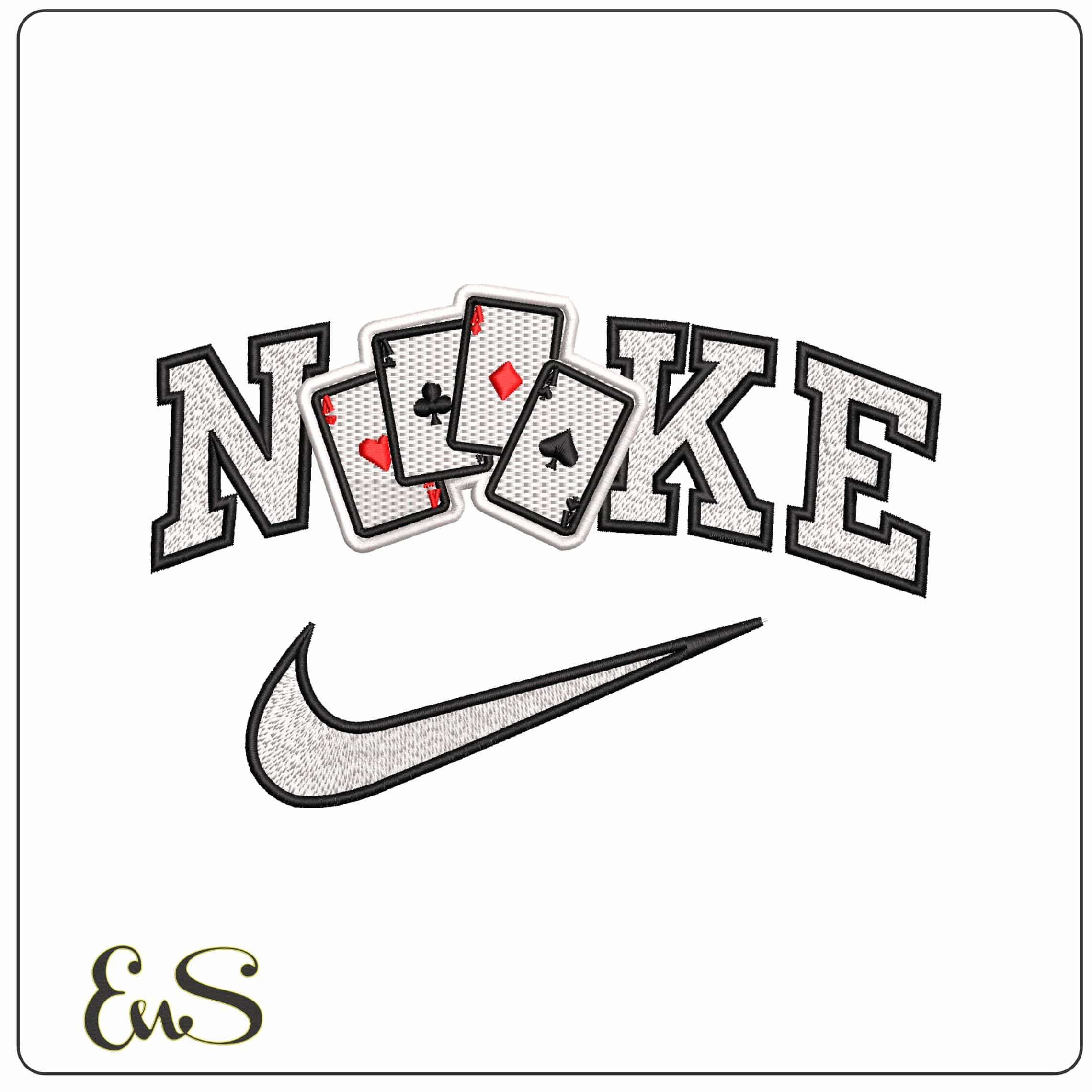 Nike 4 Aces Playing Cards   - Elegant embroidery design file - instant download