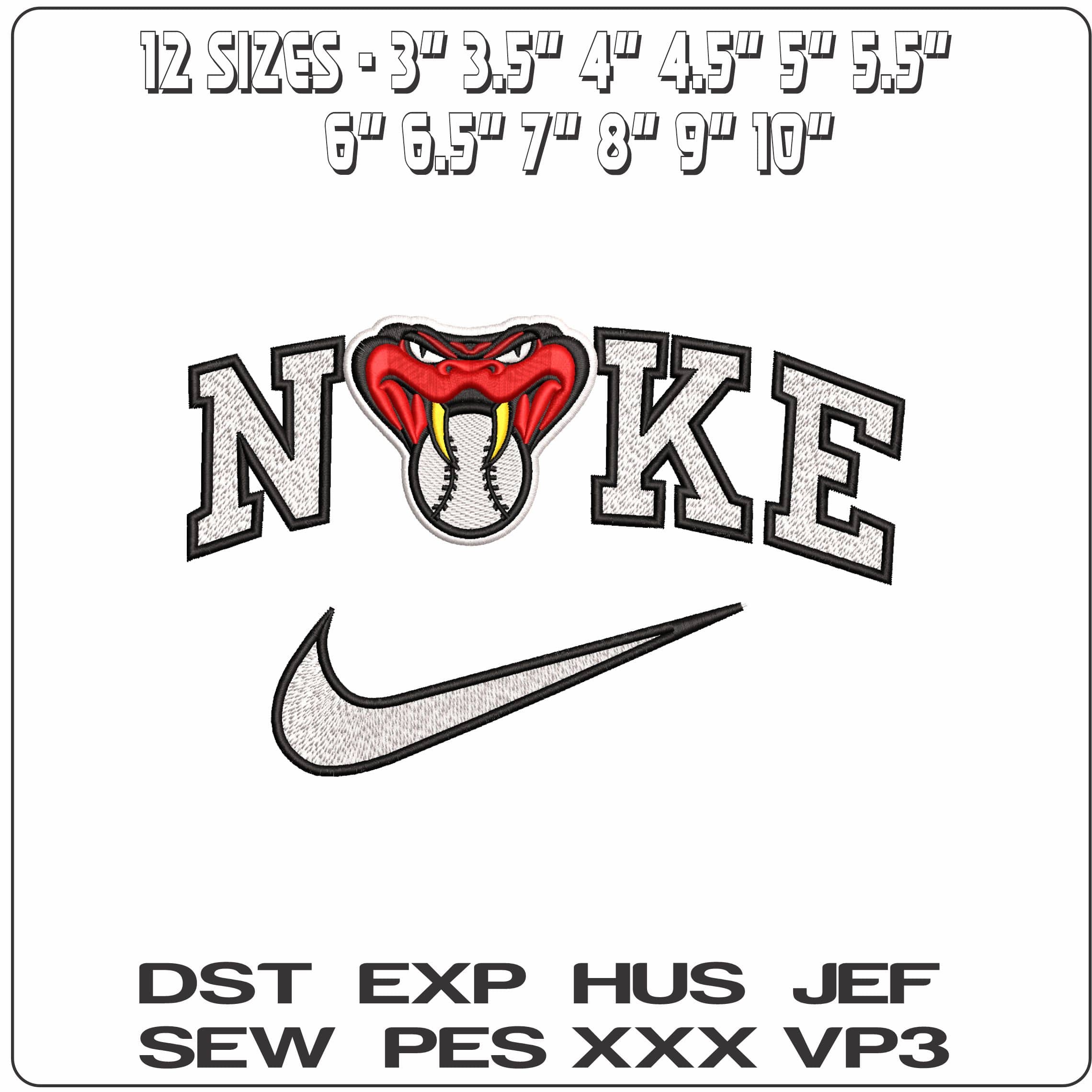Nike Arizona Diamondback Baseball MLB   - Elegant embroidery design file - instant download — view 2