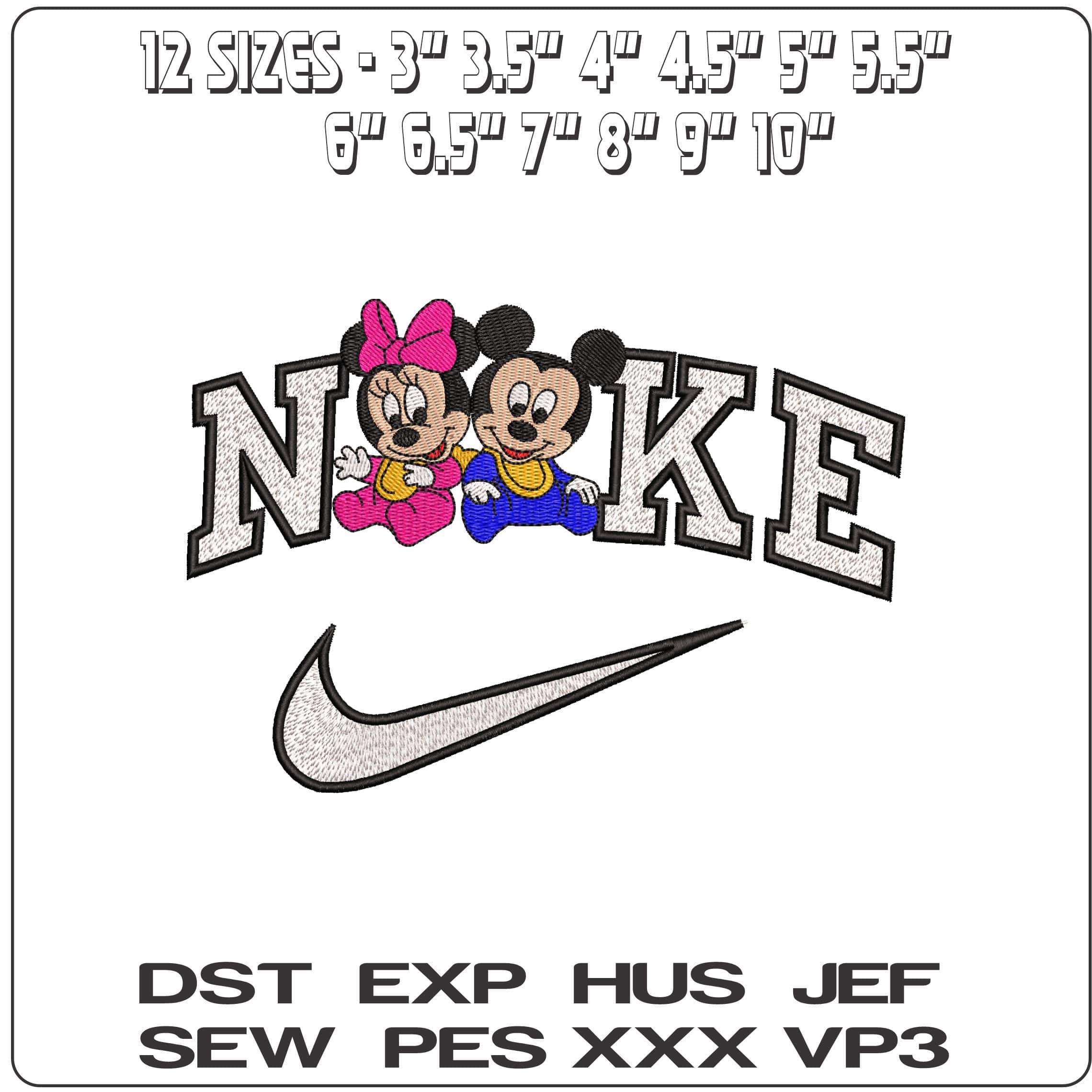 Nike Baby Mickey and Minnie Mouse Disney   - Elegant embroidery design file - instant download — view 2