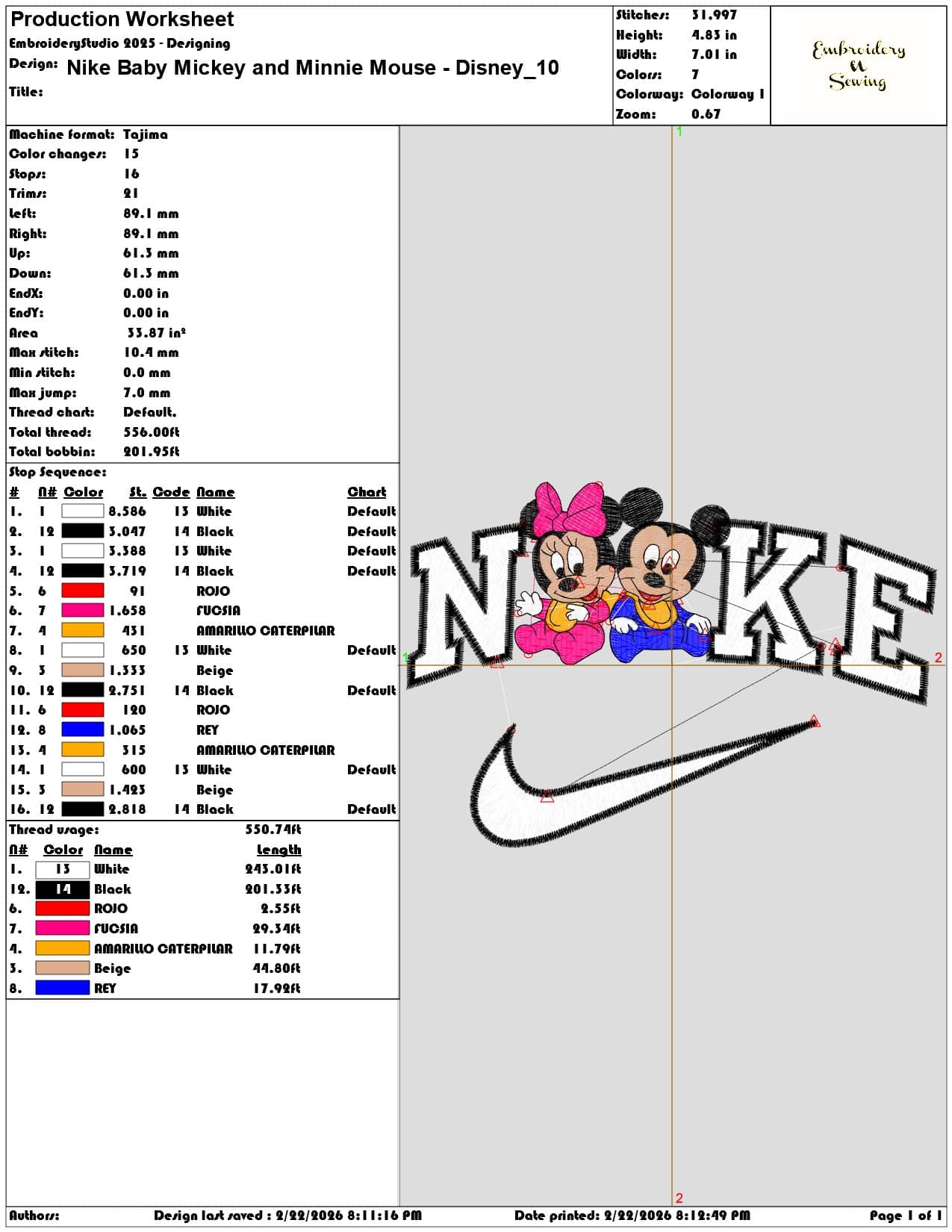 Nike Baby Mickey and Minnie Mouse Disney   - Elegant embroidery design file - instant download — view 3
