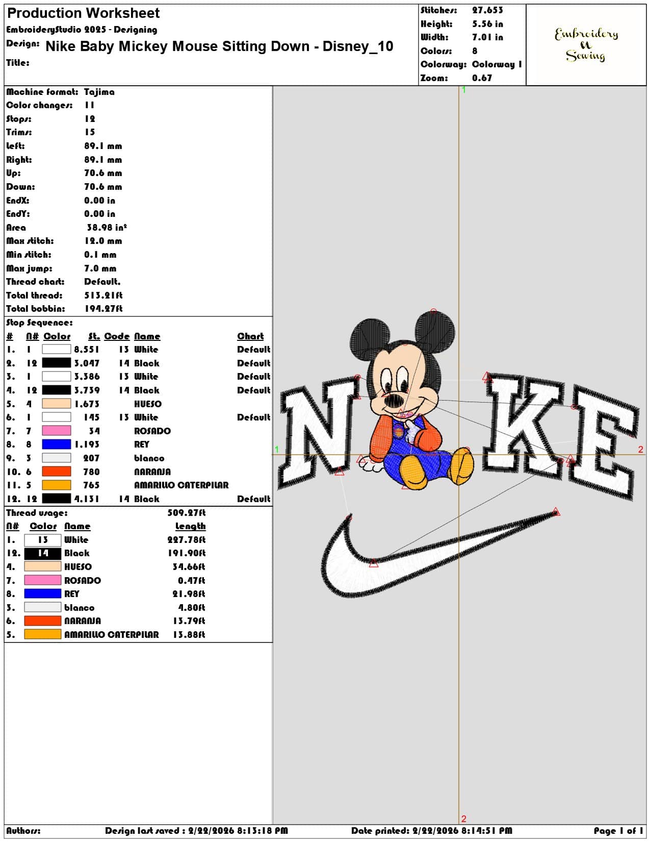 Nike Baby Mickey Mouse Sitting Down Disney   - Elegant embroidery design file - instant download — view 3