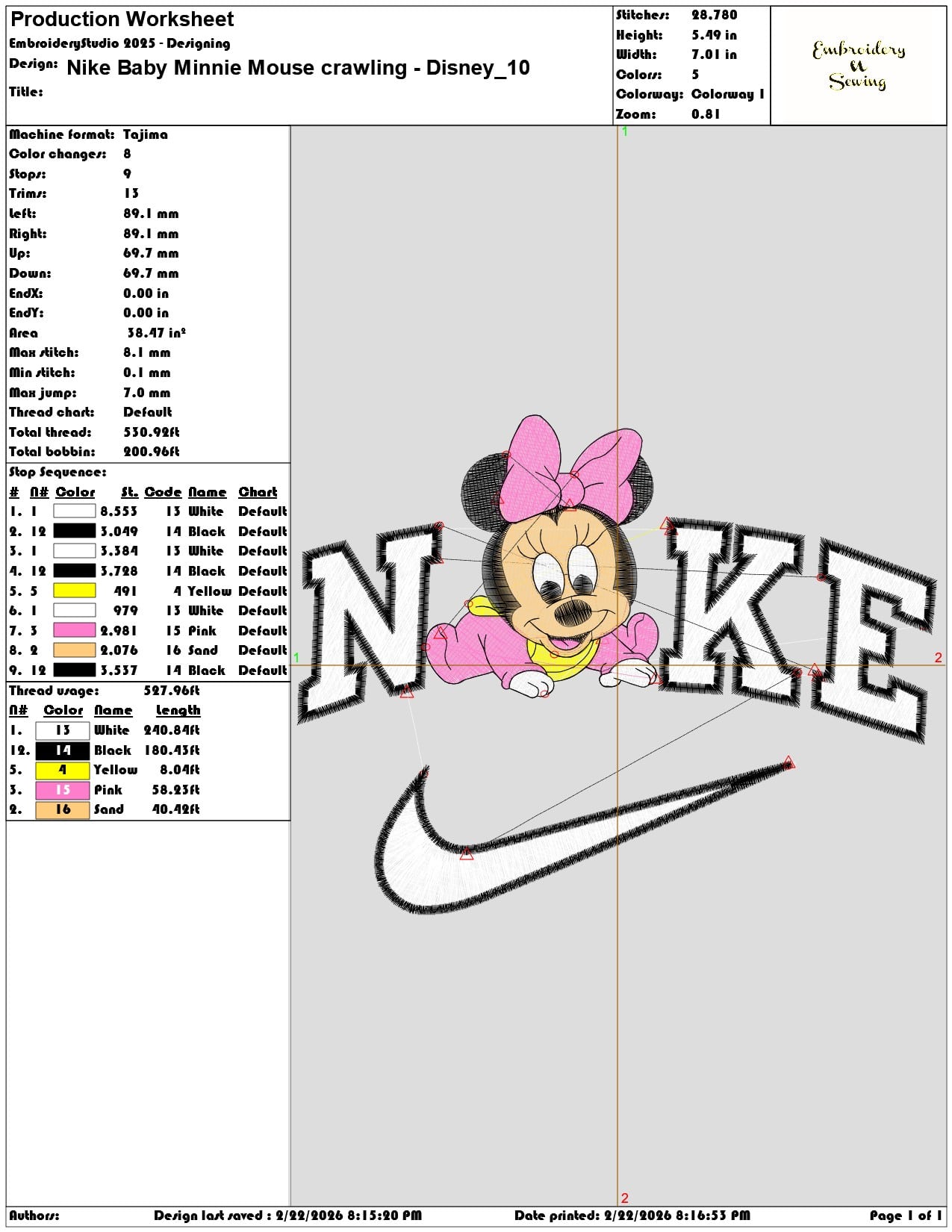 Nike Baby Minnie Mouse crawling Disney   - Elegant embroidery design file - instant download — view 3