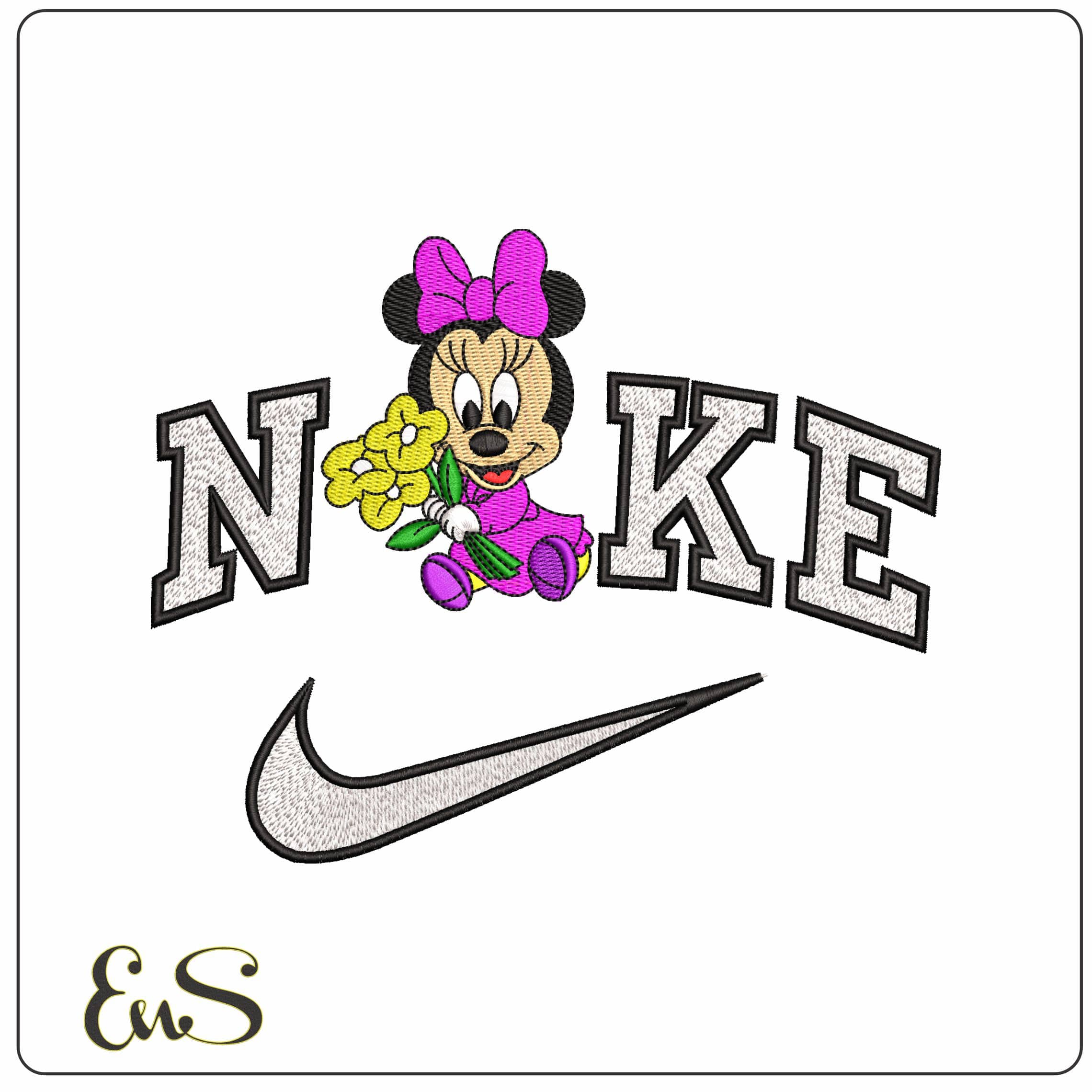 Nike Baby Minnie Mouse with Flowers Disney   - Elegant embroidery design file - instant download