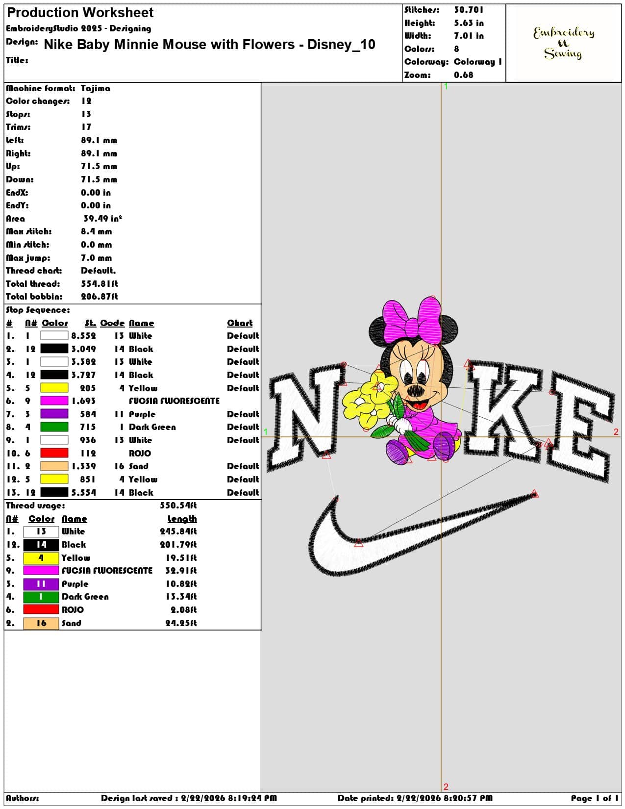 Nike Baby Minnie Mouse with Flowers Disney   - Elegant embroidery design file - instant download — view 3