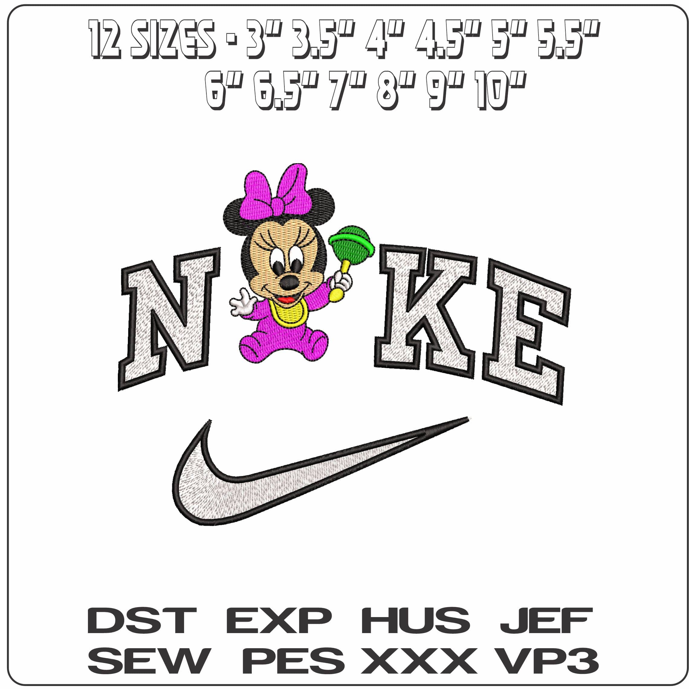 Nike Baby Minnie Mouse with Rattle Disney   - Elegant embroidery design file - instant download — view 2