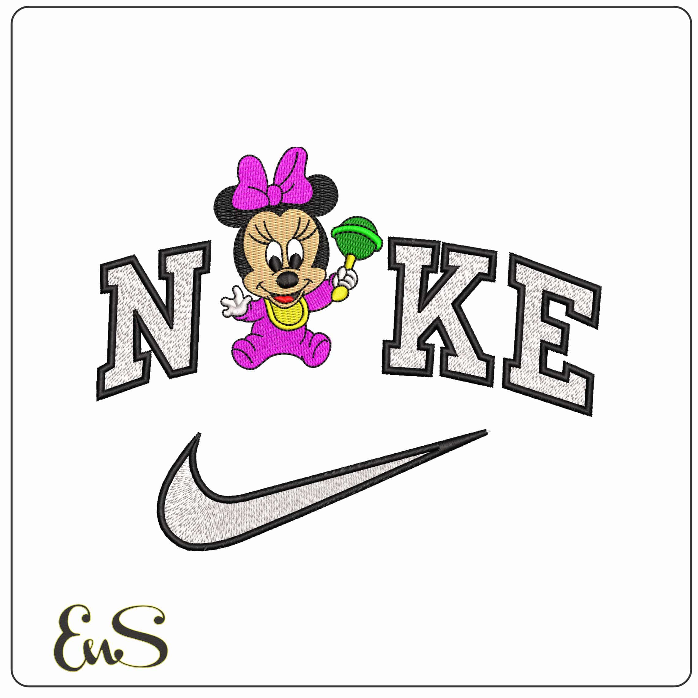 Nike Baby Minnie Mouse with Rattle Disney   - Elegant embroidery design file - instant download